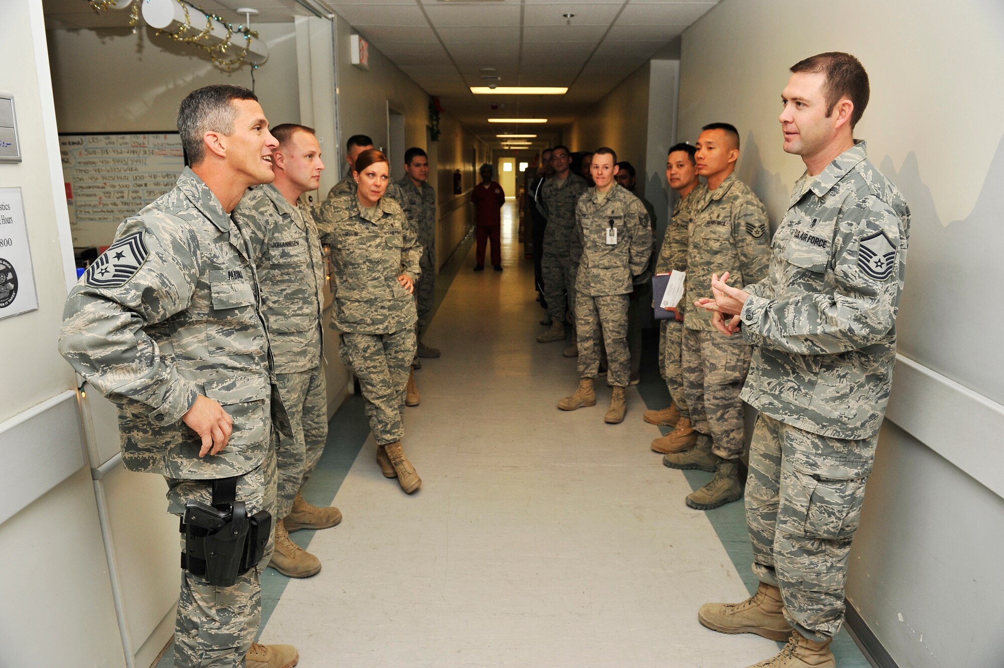 U.S. Air Forces Central Command Chief Richard A. Parsons speaks to 455th Air Expeditionary Wing Airmen at the Craig Joint Theater Hospital, Bagram Airfield, Afghanistan Dec. 18, 2010. Chief Parsons took over as the senior enlisted advisor to Lt. Gen. Michael Hostage, AFCENT commander, Dec. 12, 2010 and is currently circulating the area of operations getting to know the Airmen and their missions. (U.S. Air Force Photo/Staff Sgt. Chris Boitz)