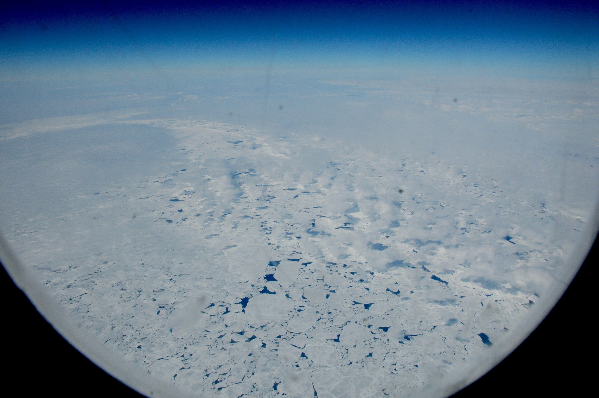 A C-17 Globemaster III flies over the Ross Sea Dec. 25, 2010, during a flight from Christchurch, New Zealand, to McMurdo Air Station, Antarctica. The aircraft is assigned to the Air Force Reserve Command’s 728th Airlift Squadron at McChord Air Force Base, Wash. The flight was turned around as bad weather made it too difficult to land in Antarctica. (U.S. Air Force photo/Master Sgt. Lee Hoover)