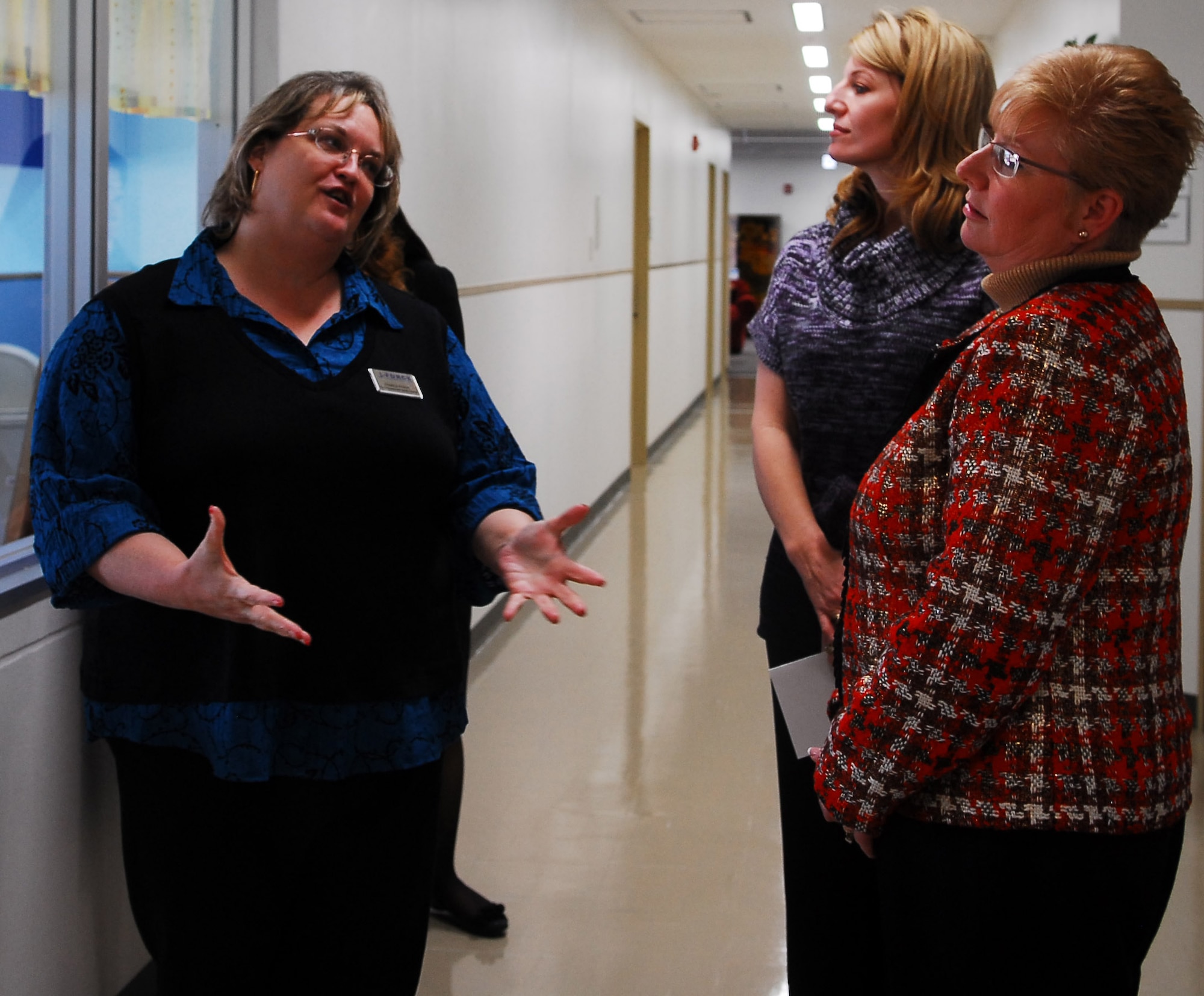 YOKOTA AIR BASE, Japan -- Pamela Frank, director of the Yume Child Development Center, discusses the CDC curriculum plan with Mrs. Paula Roy, spouse of the Chief Master Sergeant of the Air Force and Mrs. Denna Caro, spouse of 374th Airlift Wing Command Chief. Mrs. Roy accompanied her husband to Yokota Dec. 27 to discuss the Child Development Operation, Noncombatant Evacuation Operations, Military Family Member Life Consultant Programs and Key Spouses Program. (U.S. Air Force photo/Airman 1st Class Lynsie Nichols)