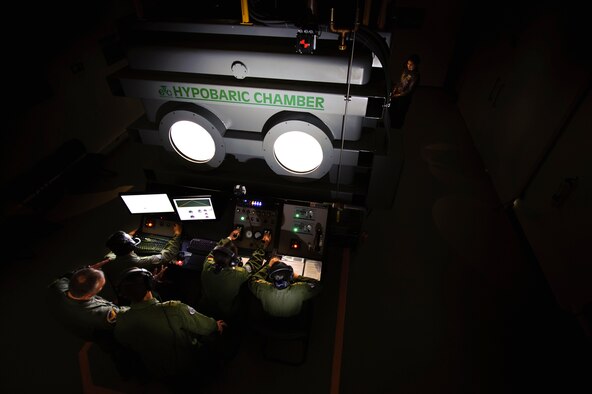 The Colombian Air Force recently built and altitude chamber for thier aircrew.. It is now in operation. Members of the physioloical team from AETC are here to make sure the Colombians prrogram meet US Air Force  requirements, therefore allowing neighboring nations to train here.(Photo by TSgt Samuel Bendet)