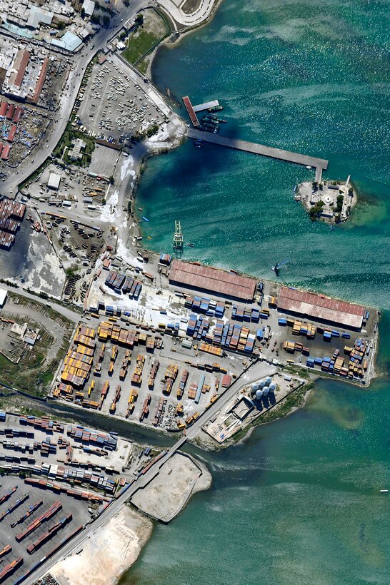 Panoramic photos of the Port-au-Prince, Haiti, harbor, taken by an OC-135B observation aircraft, help U.S. military provide humanitarian and rescue support,  Jan. 14, 2010. A magnitute 7 earthquake struck the island nation on Jan. 12, 2010.