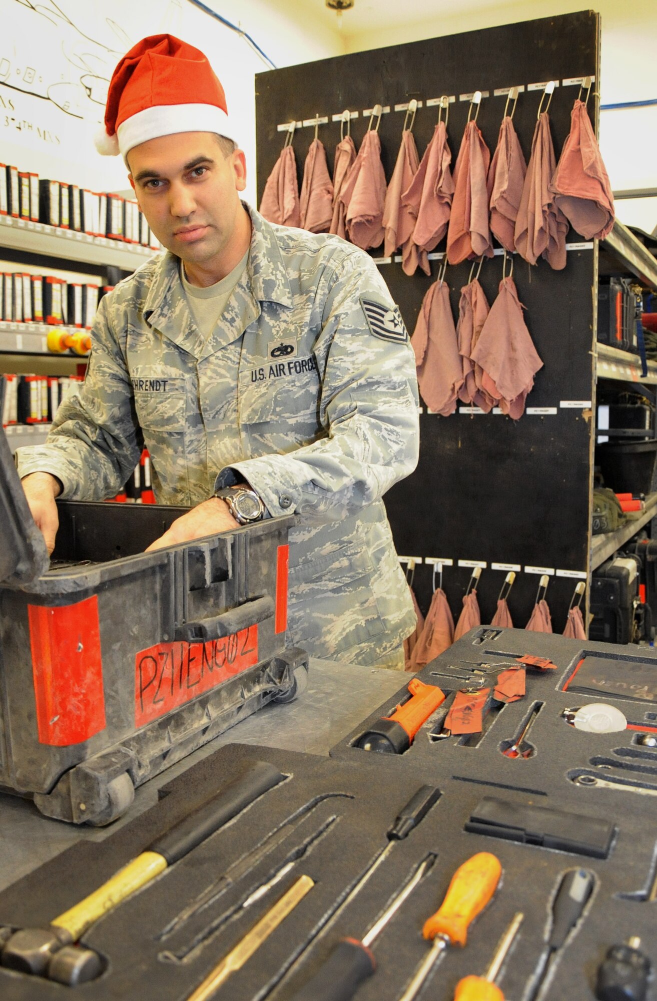 Tech. Sgt. Aaron Behrendt is deployed from the 317th Aircraft Maintenance Squadron, Dyess Air Force Base, Texas. 