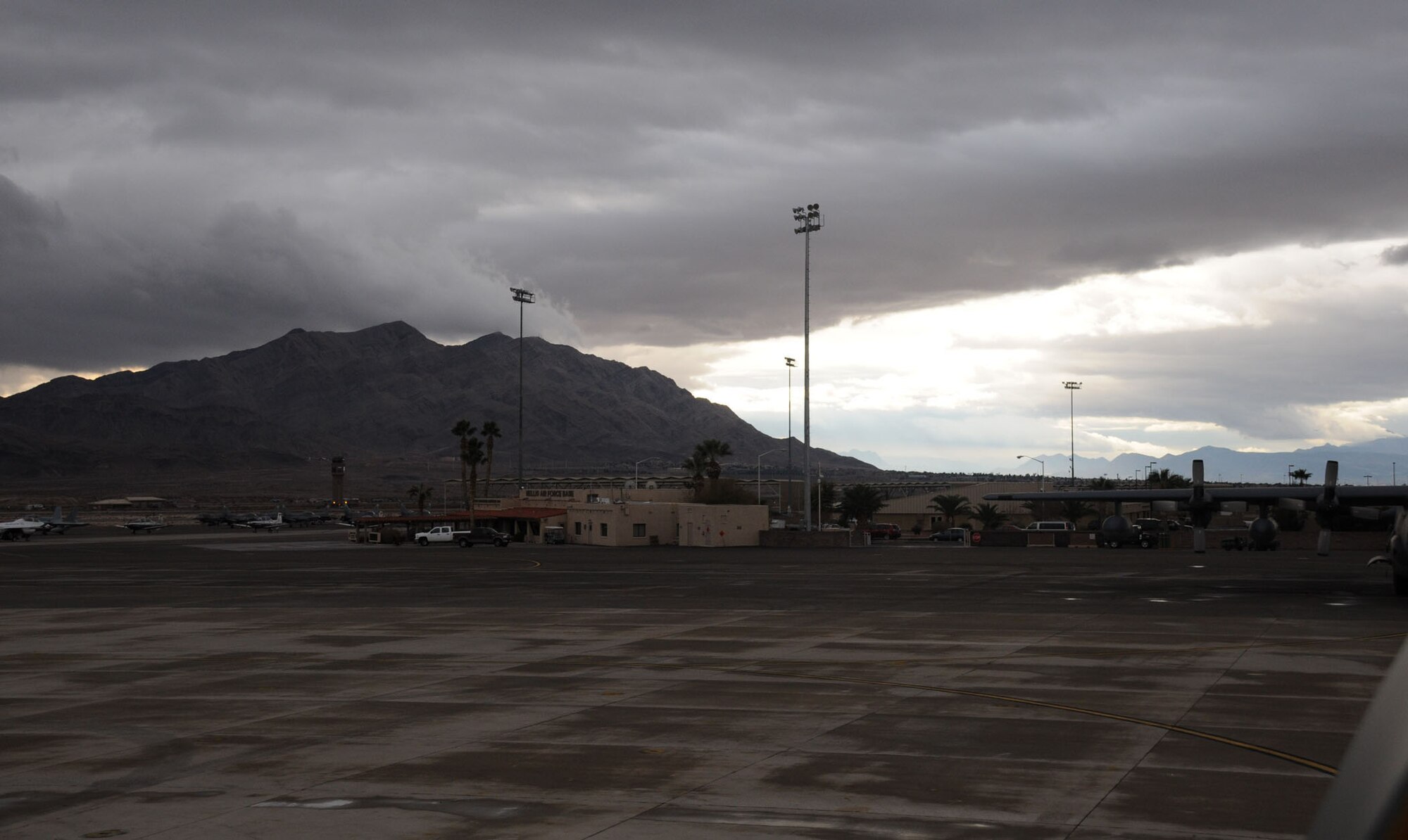 Nellis Air Force Base, Nev. -- Military and civilian flights are subject to the same laws of nature - when a plane due to weather, the pilots have to make quick decisions about where to divert the aircraft.  Weather, fuel, and availability of maintenance all play a part on where the wheels should touch down.  (Official U.S. Air Force photo by Staff. Sgt. Shawn C. Rhodes)