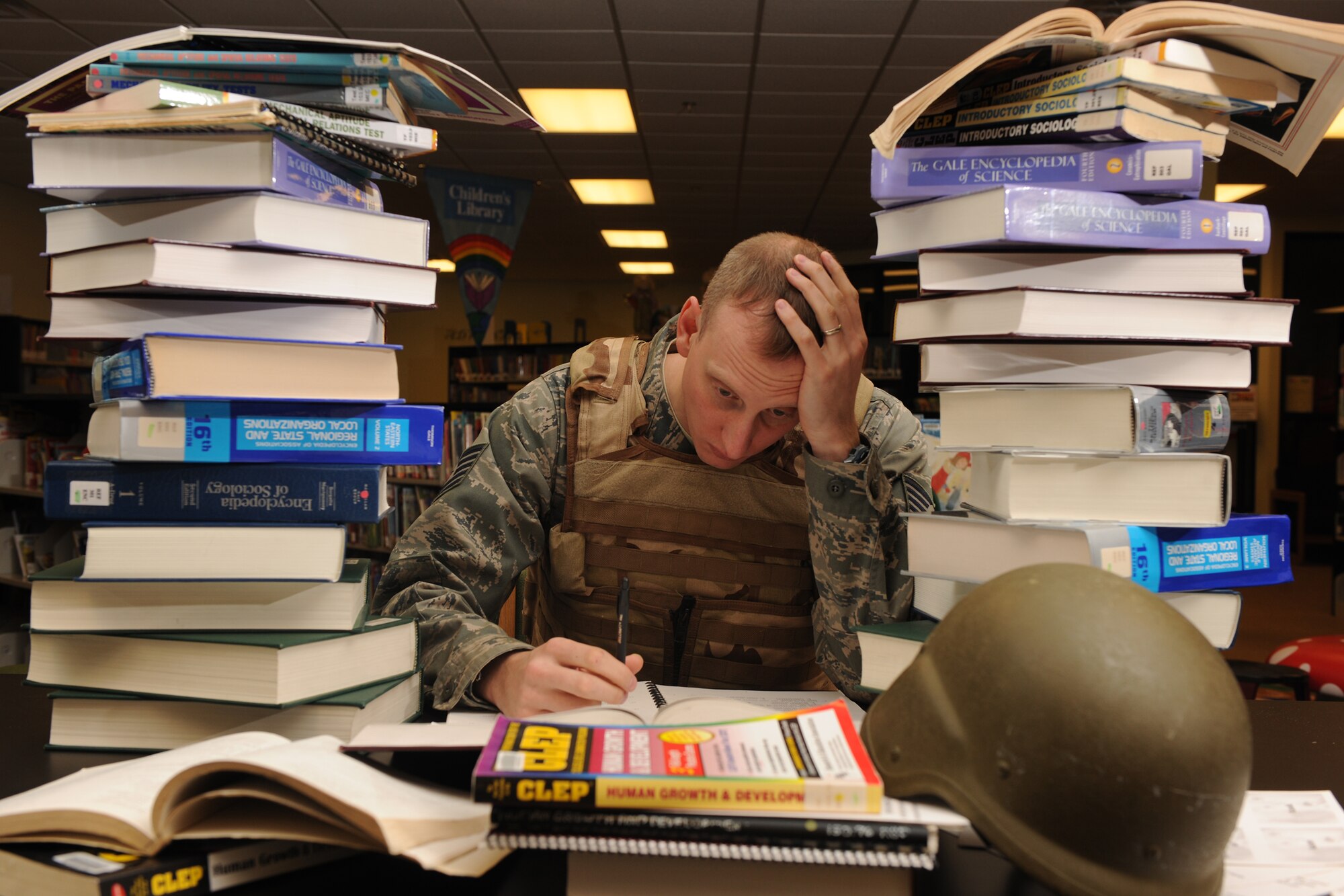 MOODY AIR FORCE BASE, Ga.-- The ongoing “Operation CCAF Blitz” campaign encourages all technical sergeants to earn their CCAF degree so they can have the senior rater endorsement on enlisted performance reports. The Education Center provides many resources for helping them finish their associate’s degree, including CLEP tests and on-base classes. (U.S. Air Force Photo/Airman 1st Class Benjamin Wiseman)(RELEASED)