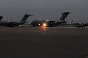 Air Force Brig. Gen. Carlton D. Everhart II taxis the newest C-17 Globemaster III aircraft on the Joint Base Charleston, S.C., flightline Dec. 22, 2010. The arrival of the aircraft brings the total number of C-17s assigned to the 437th Airlift Wing to 59. General Everhart is the 618th Air and Space Operations vice commander. (U.S. Air Force photo/Staff Sgt. Marie Brown)