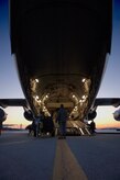The rear of a McChord AFB, Wash., C-17 sits wide open and ready for supplies in Toledo, Ohio, Jan. 30. The C-17 took off from Charleston AFB and made a brief three-hour stop in Ohio. During that time, numerous pallets of supplies were loaded onto the C-17 for transport to Port-au-Prince, Haiti, in support of Operation Unified Response. (U.S. Air Force Photo/Airman 1st Class Lauren Main)
