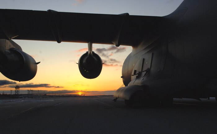A McChord AFB, Wash., C-17 sits parked on the flightline in Toledo, Ohio, Jan. 30. The aircraft and its crew flew from Charleston AFB to Ohio for supplies and then on to Haiti in support of Operation Unified Response. (U.S. Air Force Photo/Airman 1st Class Lauren Main)
