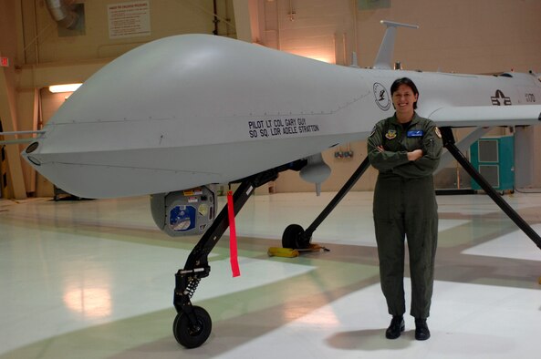 Royal Air Force Sqn Ldr Adele Stratton with the 556th Test and Evaluation Squadron, Creech Air Force Base, Nev., is serving as the first Remotely Piloted Aircraft Exchange program.  (Courtesy photo.) 