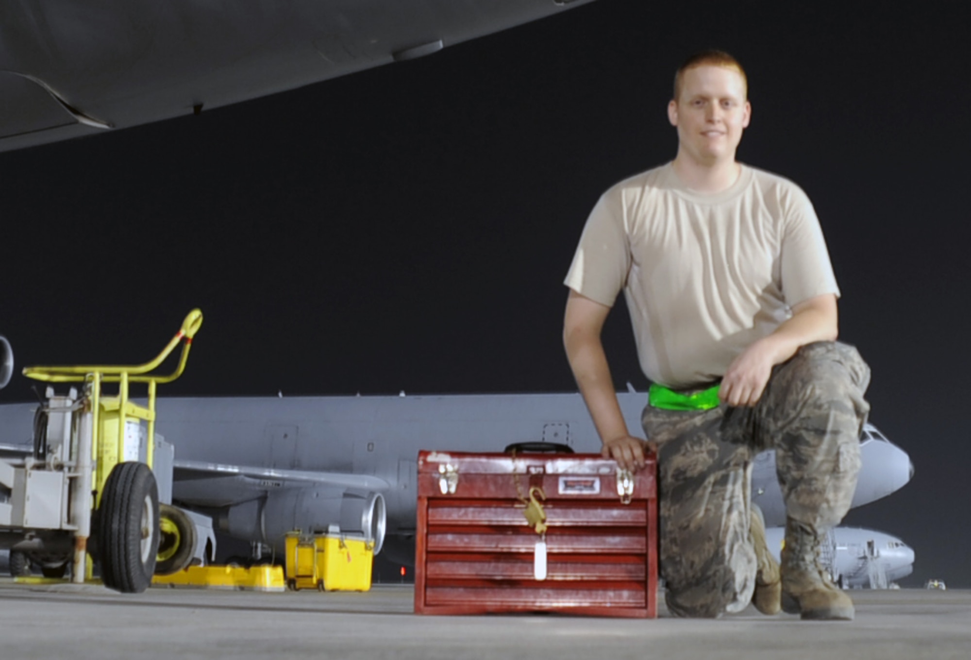 Airman 1st Class Garret Coleman is a KC-10 Extender maintenance Airman with the 380th Expeditionary Aircraft Maintenance Squadron at a non-disclosed base in Southwest Asia. Here he is pictured on Jan. 31, 2010.  Airman Coleman is deployed from the 605th Aircraft Maintenance Squadron at Joint Base McGuire-Dix-Lakehurst, N.J., and his hometown is Springfield, Mo.  (U.S. Air Force Photo/Master Sgt. Scott T. Sturkol/Released)