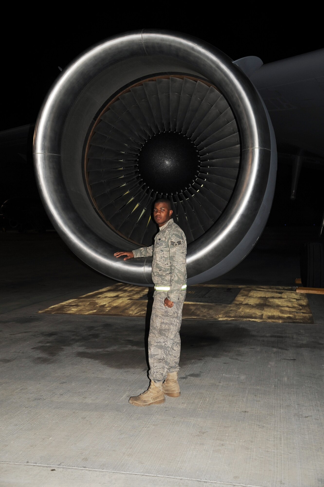 Senior Airman Justin Lassiter is a KC-10 Extender aerospace propulsion journeyman deployed with the 380th Expeditionary Aircraft Maintenance Squadron at a non-disclosed base in Southwest Asia. Here he is pictured on Jan. 31, 2010.  His primary mission is to fix and maintain KC-10 aircraft engines and systems. He is on his third deployment with the 380th EAMXS. Airman Lassiter is deployed from the 605th Aircraft Maintenance Squadron at Joint Base McGuire-Dix-Lakehurst, N.J., and his hometown is Wilson, N.C. (U.S. Air Force Photo/Master Sgt. Scott T. Sturkol/Released)