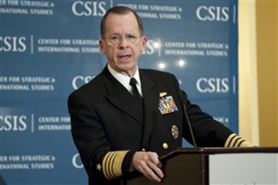 Chairman of the Joint Chiefs of Staff Adm. Mike Mullen, U.S. Navy, speaks during the Pre-Alfalfa Club Luncheon at the Willard Hotel in Washington, D.C., on Jan. 29, 2010.  The event, hosted by Center for International and Strategic Studies, is a pre event to the annual Alfalfa Club dinner honoring the birthday of Confederate Gen. Robert E. Lee.  