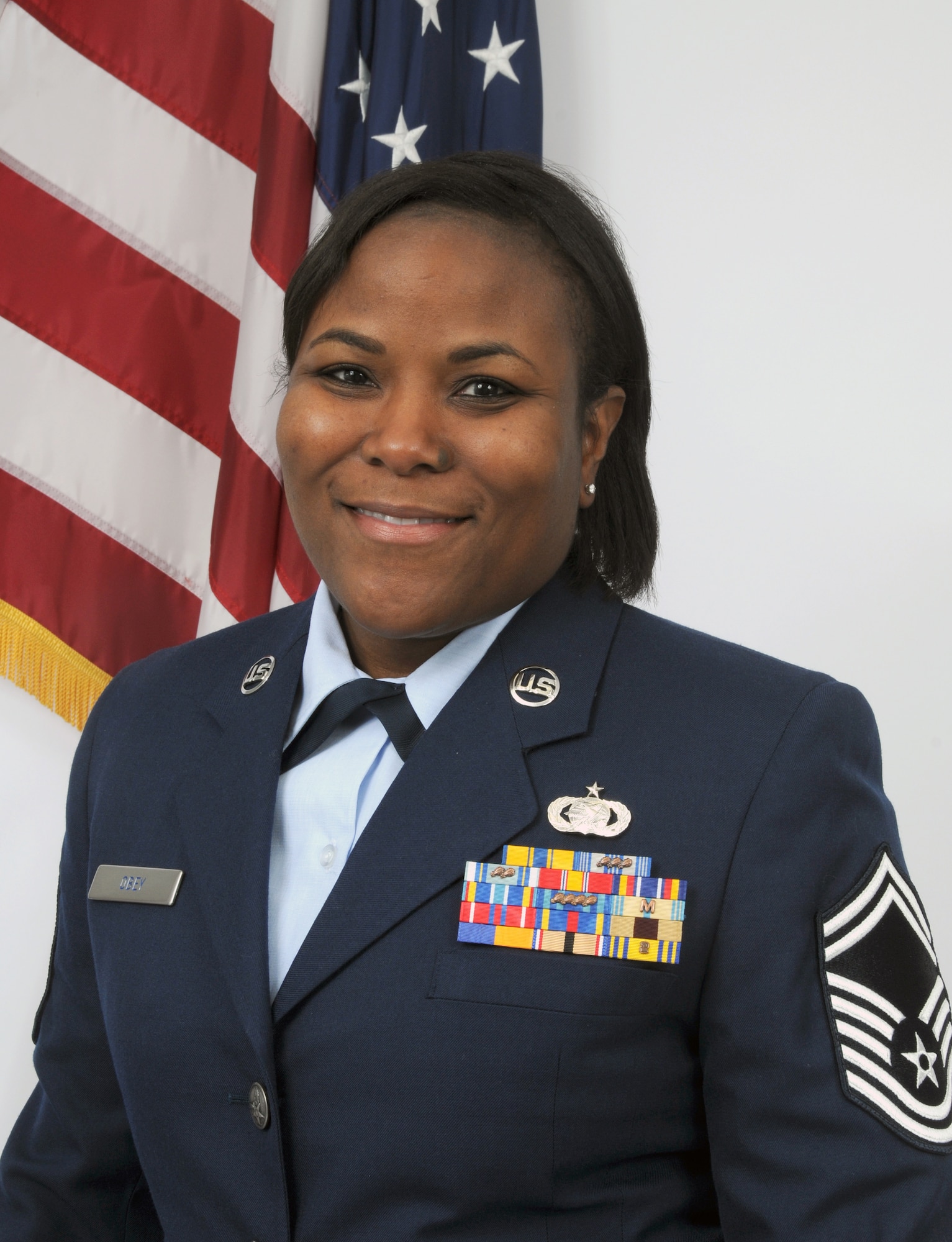 Senior Master Sgt. Patrina Obey, a member of the 166th Logistics Readiness Squadron, 166th Airlift Wing, New Castle, Del., is the Delaware Air National Guard's FY 2009 Senior Noncommissioned Officer of the Year. Sgt. Obey, a resident of Smyrna, Del., is a logistics managment specialist in the 166th LRS. She has prior active duty service in the U.S. Air Force serving at Howard Air Force Base and Dover AFB. She has deployed numerous times to both hemispheres, including two deployments to Southwest Asia with her Delaware ANG unit to the nations of Uzbekistan and Qatar in support of Operation Enduring Freedom. (U.S. Air Force photo/Senior Master Sgt. Gerald Dougherty, Delaware ANG)