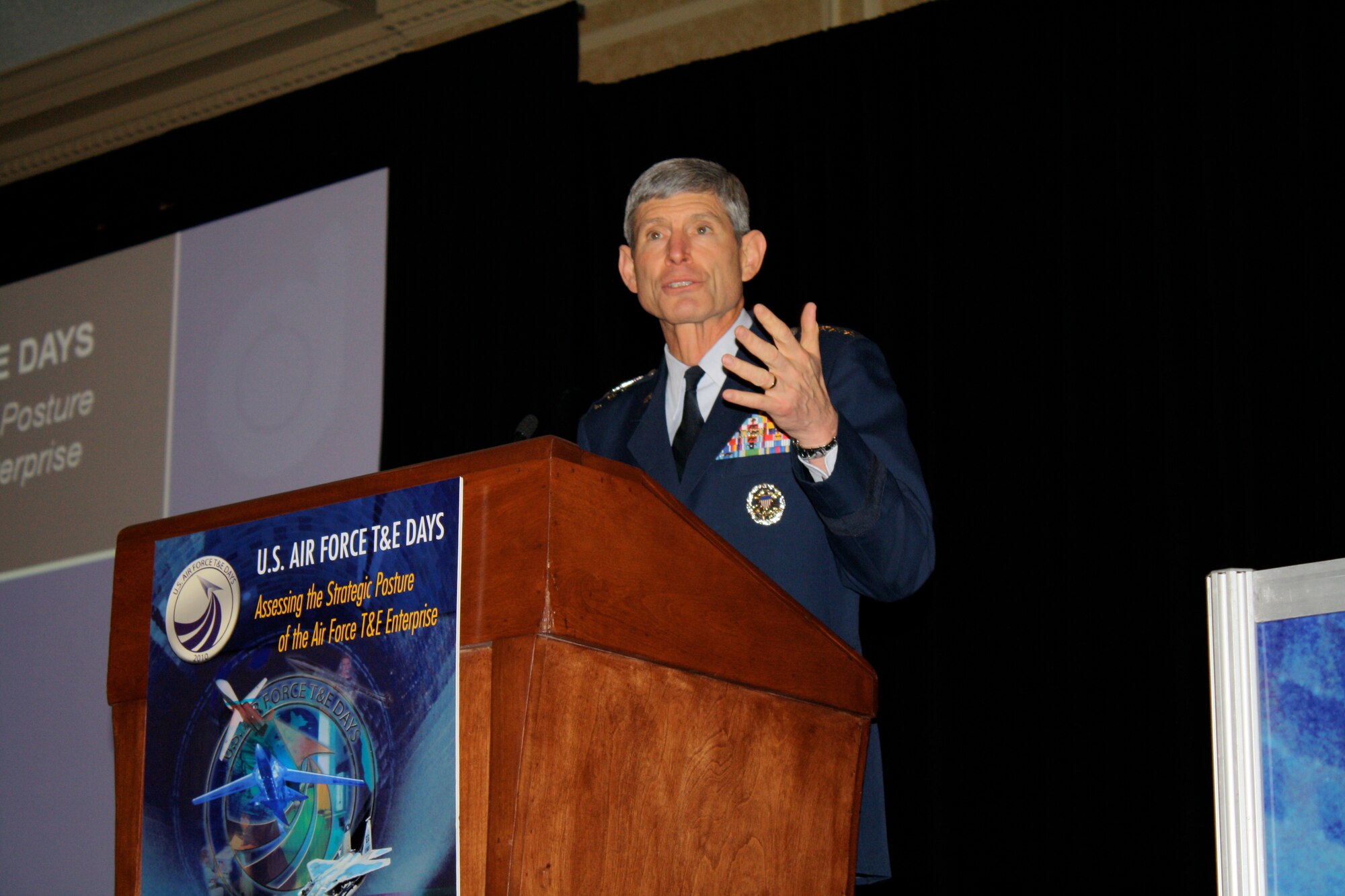 Air Force Chief of Staff Norton A. Schwartz speaks to attendees at the U.S. Air Force T&E Days conference in Nashville, Tenn., Feb. 2. The conference is attended by test and evaluation and acquisition professionals from the U.S. military services, allied nations, industry partners, and academia.
