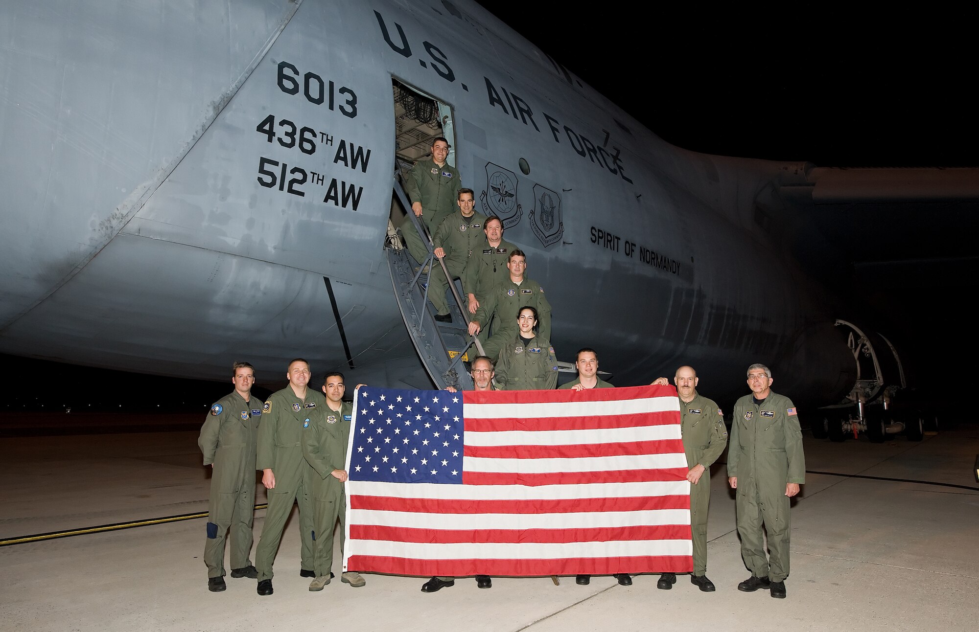 A Dover C-5M Super Galaxy went into the record books Jan. 19 when the F?d?ration A?ronautique Internationale certified 41 world records set by a Sept. 13, 2009, flight. Pictured here are the Team Dover Airmen who flew the record-breaking flight. (U.S. Air Force photo/Jason Minto)