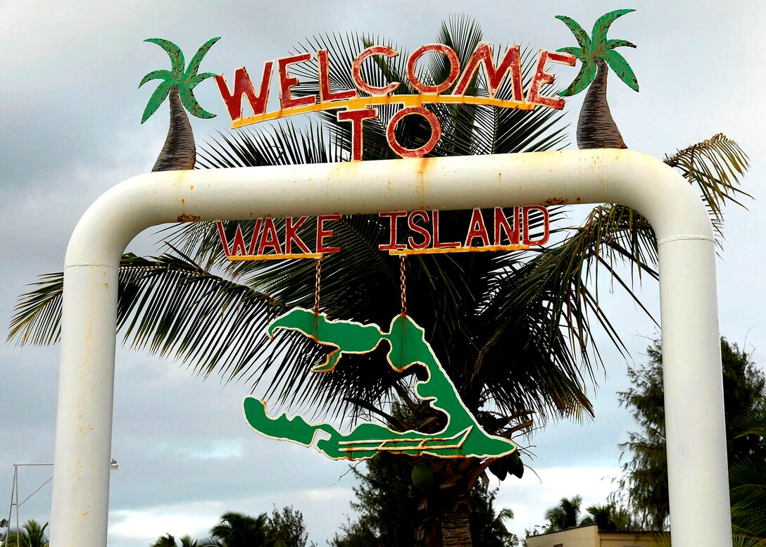 WAKE ISLAND -- An old rusty welcome to Wake Island sign, still posted at Wake Island, Jan 27 2010. (U.S. Air Force photo/Tech. Sgt. Jerome S. Tayborn)