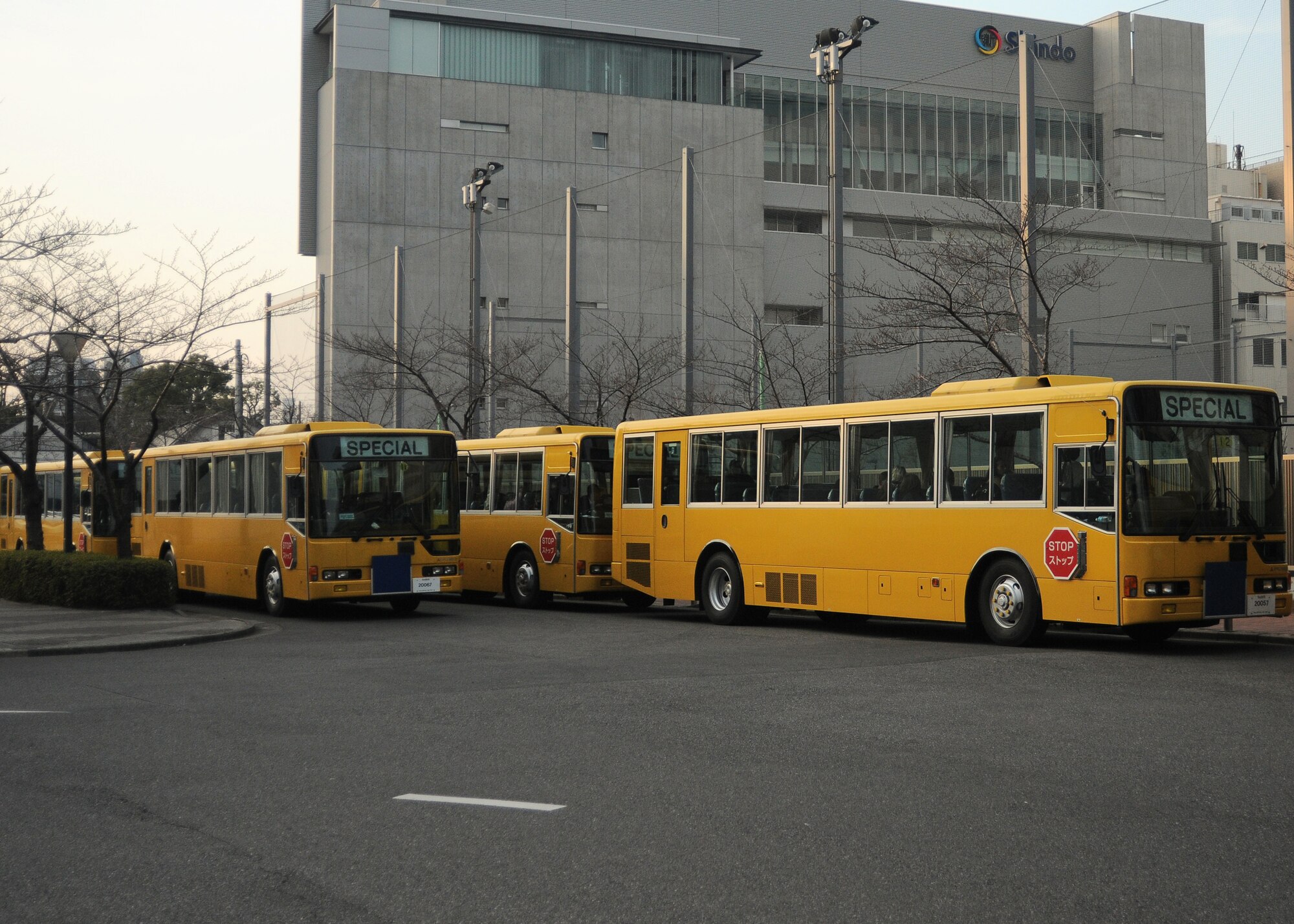 TOKYO -- More than six buses were used to transport attendees from Yokota Air Base to the Ryogoku Kokugikan "arena" Jan. 31 for the retirement ceremony of sumo wrestler Ushimaru Motoyasu. Amzumazwki-beya, a local Japanese sumo-training center, invited more than 600 students, parents and teachers from Yokota Air Base to experience this Japanese tradition. (U.S. Air Force photo/Airman 1st Class Katrina Menchaca)