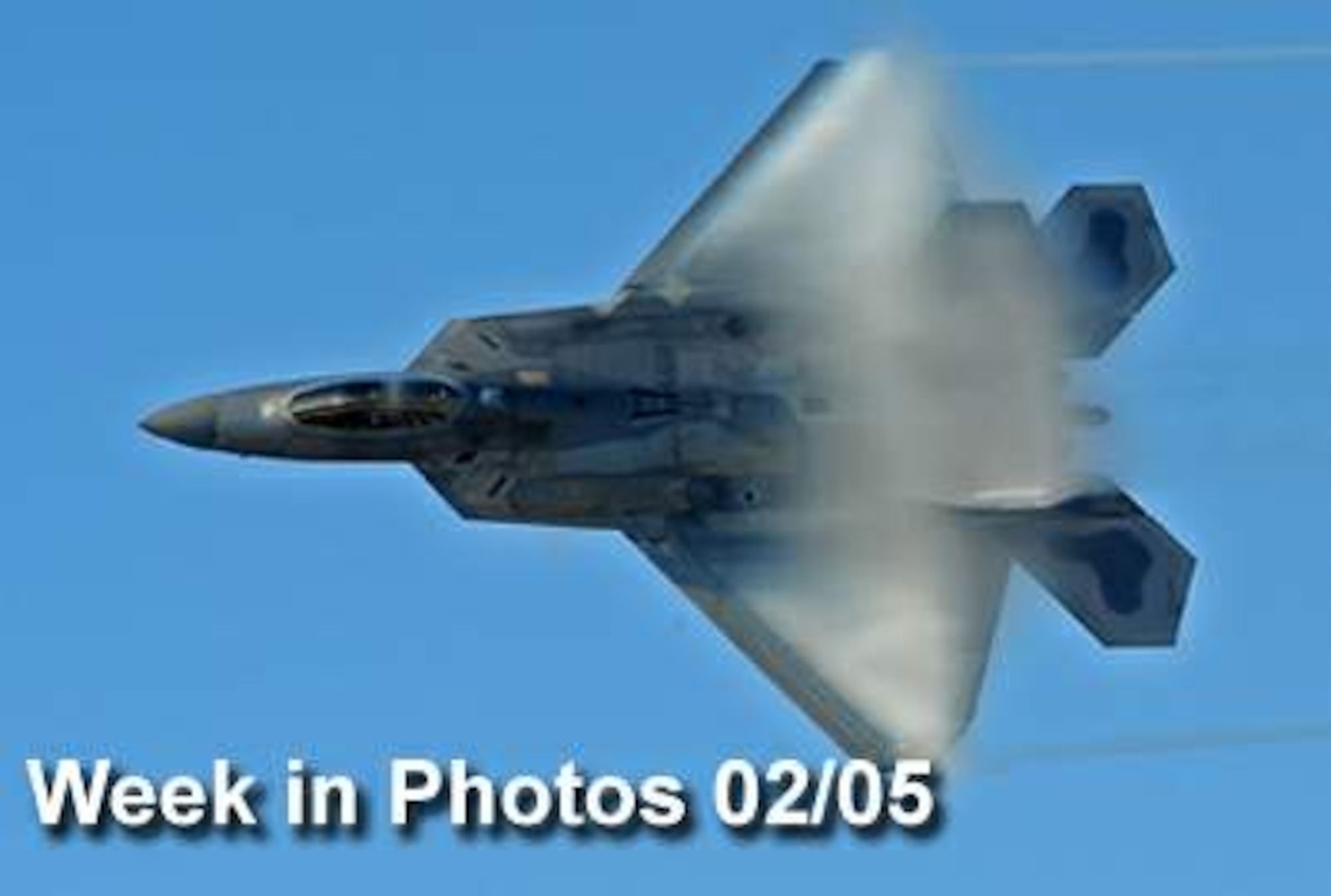 Air Force Week in Photos for Feb. 5, 2010, highlights photos from around the Air Force. In this photo by Senior Airman Zachary Wolf, an F-22 Raptor piloted by Maj. David Skalicky flies over Langley Air Force Base, Va., Feb. 3, 2010. (U.S. Air Force photo illustration)
