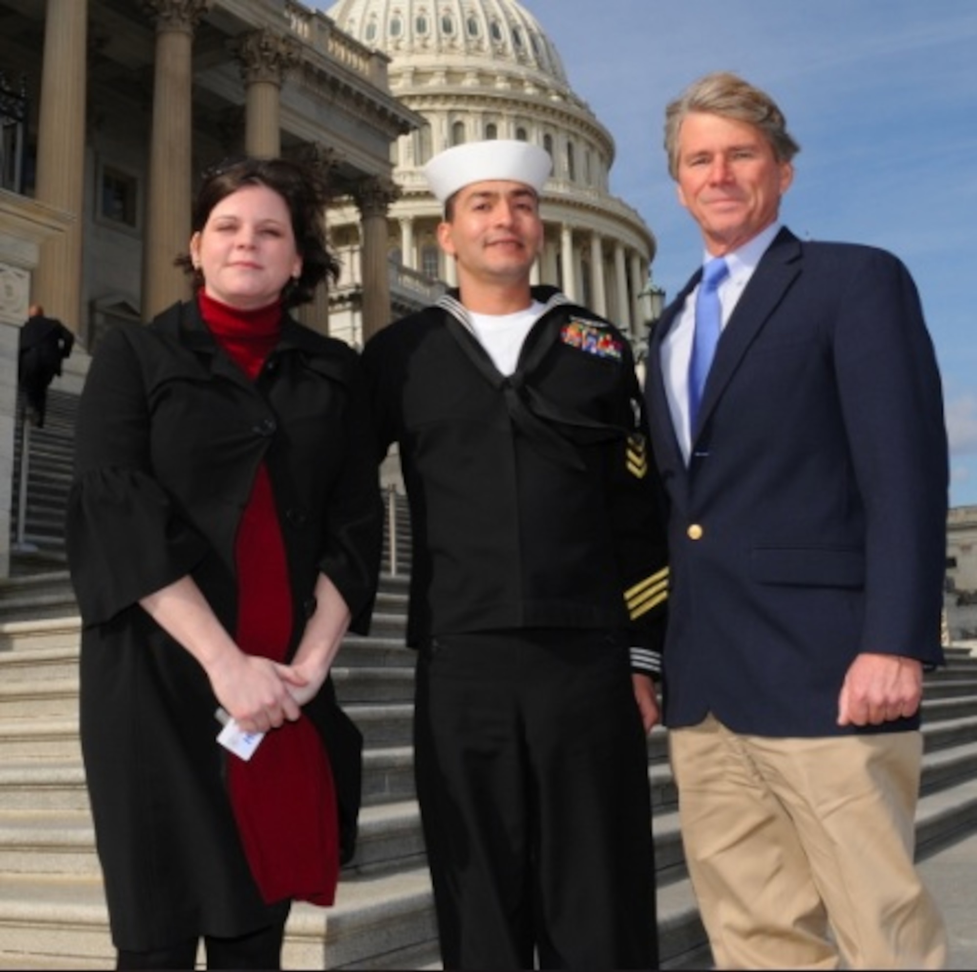 From left, Rebecca and Petty Officer Hartenstine were guests of Mississippi congressman Gene Taylor on Capitol Hill for the Jan. 27 State of the Union address.  (Navy photo)
