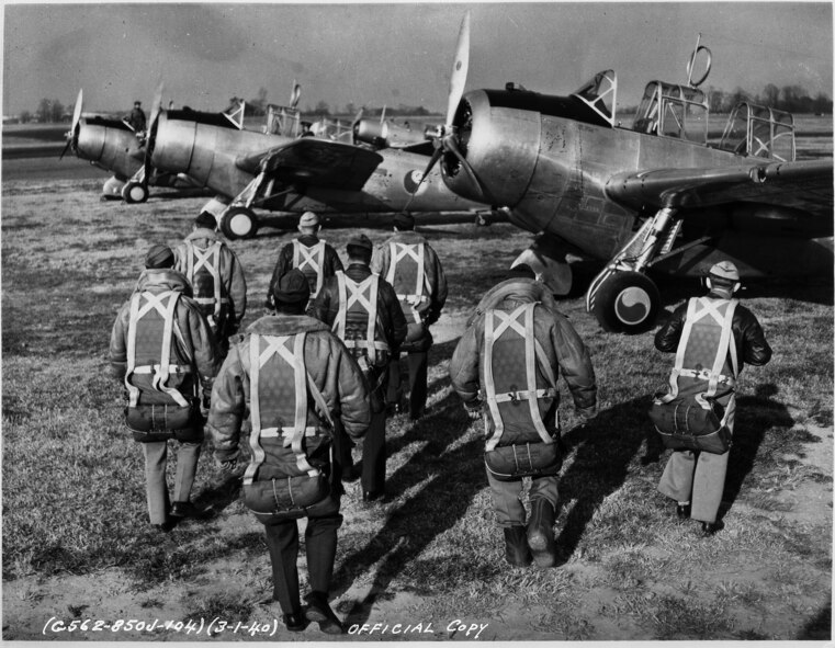 Maryland National Guard crews assigned to the 104th Observation Squadron prepare to board thier O-47 aircraft at Logan Field in Baltimore, Md., prior to a training sortie on March 1, 1940. Less than a year later, the 104th was mobilized in anticipation of World War II. (Released)