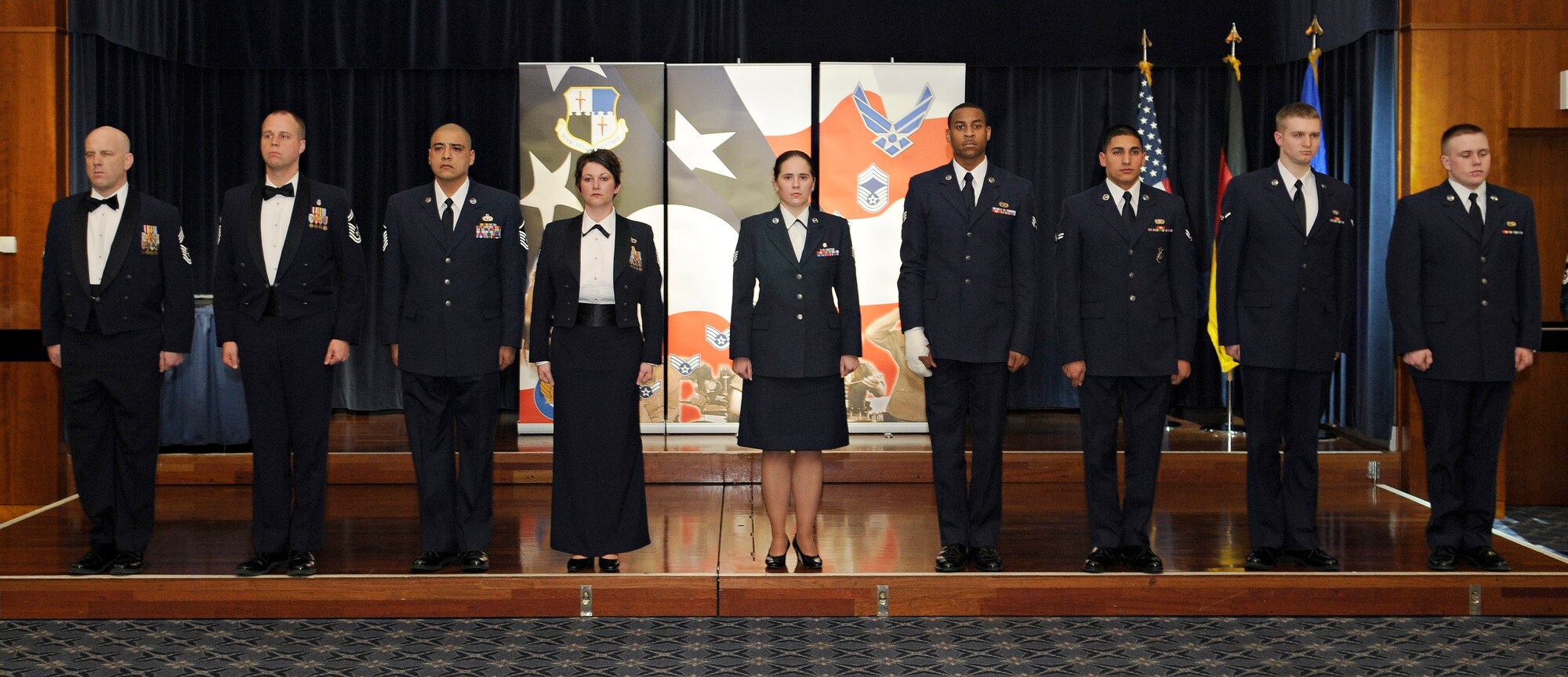 SPANGDAHLEM AIR BASE, Germany – Airmen from across the wing representing the ranks of airman basic through chief master sgt. recite the Airman’s Creed during the chief recognition ceremony Jan. 30. (U.S. Air Force photo/Senior Airman Benjamin Wilson)