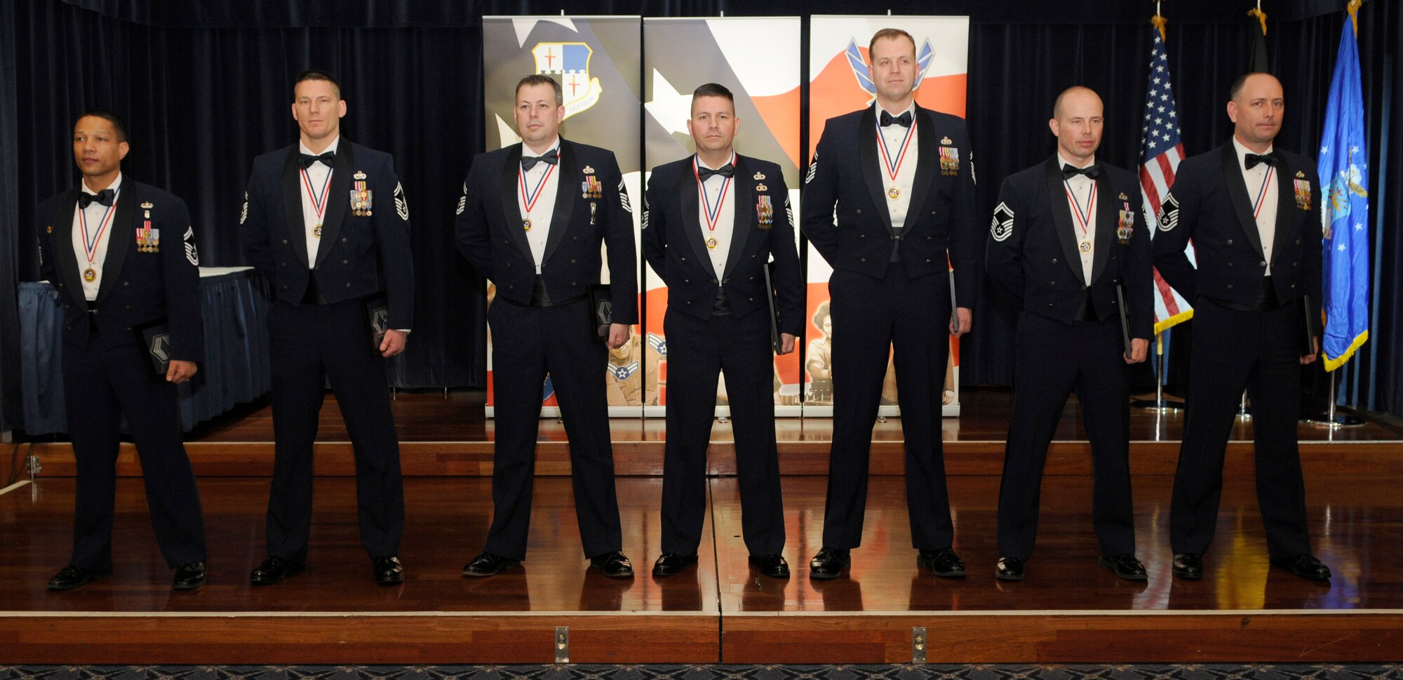 SPANGDAHLEM AIR BASE, Germany – Spangdahlem’s new chief master sgt. selects stand on stage to be acknowledged during the chief recognition ceremony Jan. 30.  (U.S. Air Force photo/Senior Airman Benjamin Wilson)