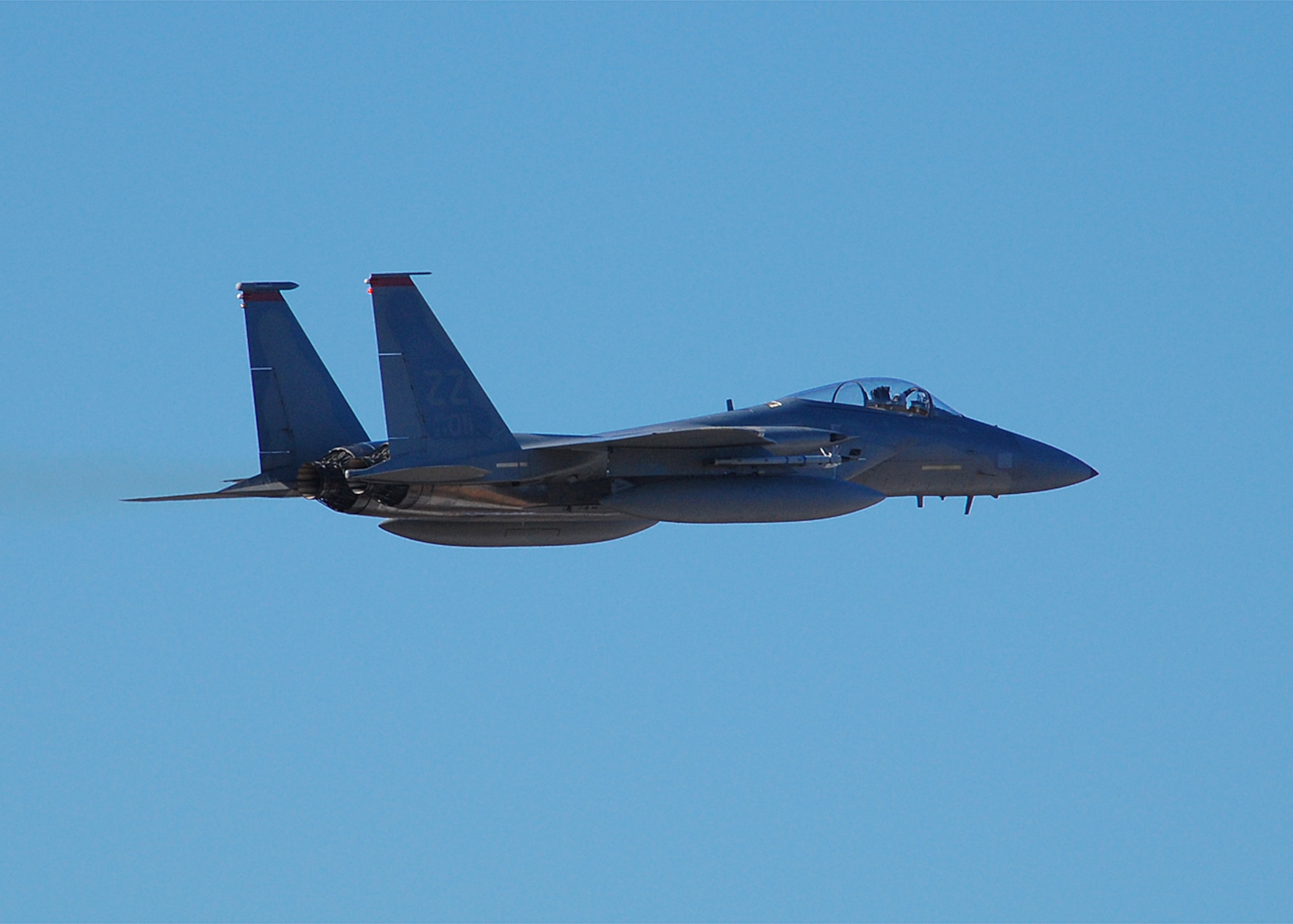 Major Chad James, 67th Fighter Squadron pilot, takes off at Hyakuri Air Base, Japan Feb. 4. The 4-ship of Kadena F-15s launched in the afternoon rounding out the week's 32 sorties. Maintenance crews achieved a 100-percent sortie generation rate for the aviation training relocation. (U.S. Air Force photo / 1st Lt. Bryan Bouchard)