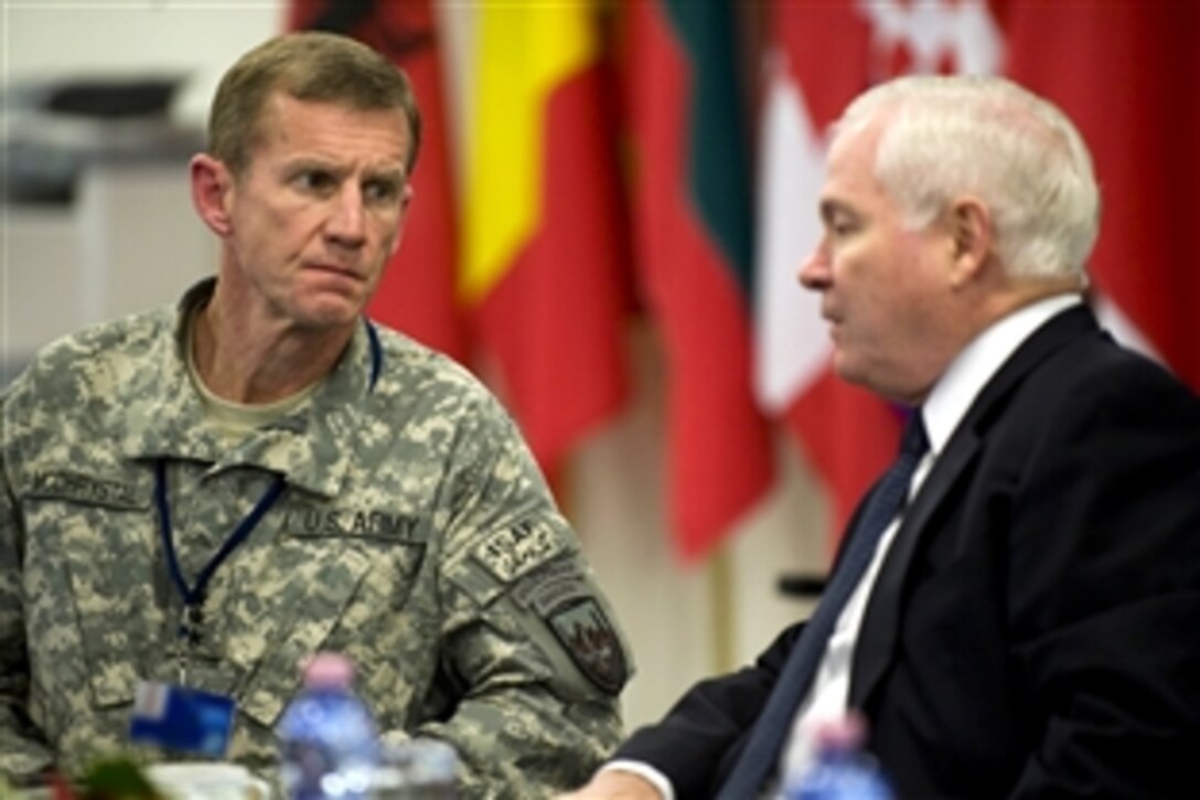 U.S. Defense Secretary Robert M. Gates meets with U.S. Army Gen. Stanley A. McChrystal, commander of International Security Assistance Force and U.S. Forces in Afghanistan, in Istanbul, Feb. 4, 2010. Gates is in Turkey to conduct NATO bilateral meetings and to attend the Regional Command South meeting.  