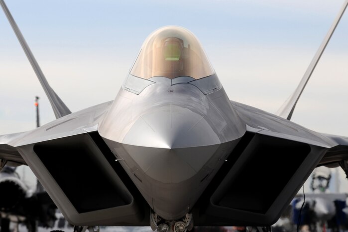 A F-22 Raptor assigned to the 49th Fighter Squadron, prepares to depart Nellis Air Force Base, Nev., flight line for a training mission during Red Flag 10-2 at Nellis Air Force Base, Nev., Feb. 4, 2010. Red Flag is a realistic combat training exercise involving the air forces of the United States and its allies. The exercise is conducted on the 15,000-square-mile Nevada Test and Training Range, north of Las Vegas.  (U.S. Air Force photo by Airman 1st Class Brett Clashman/RELEASED)