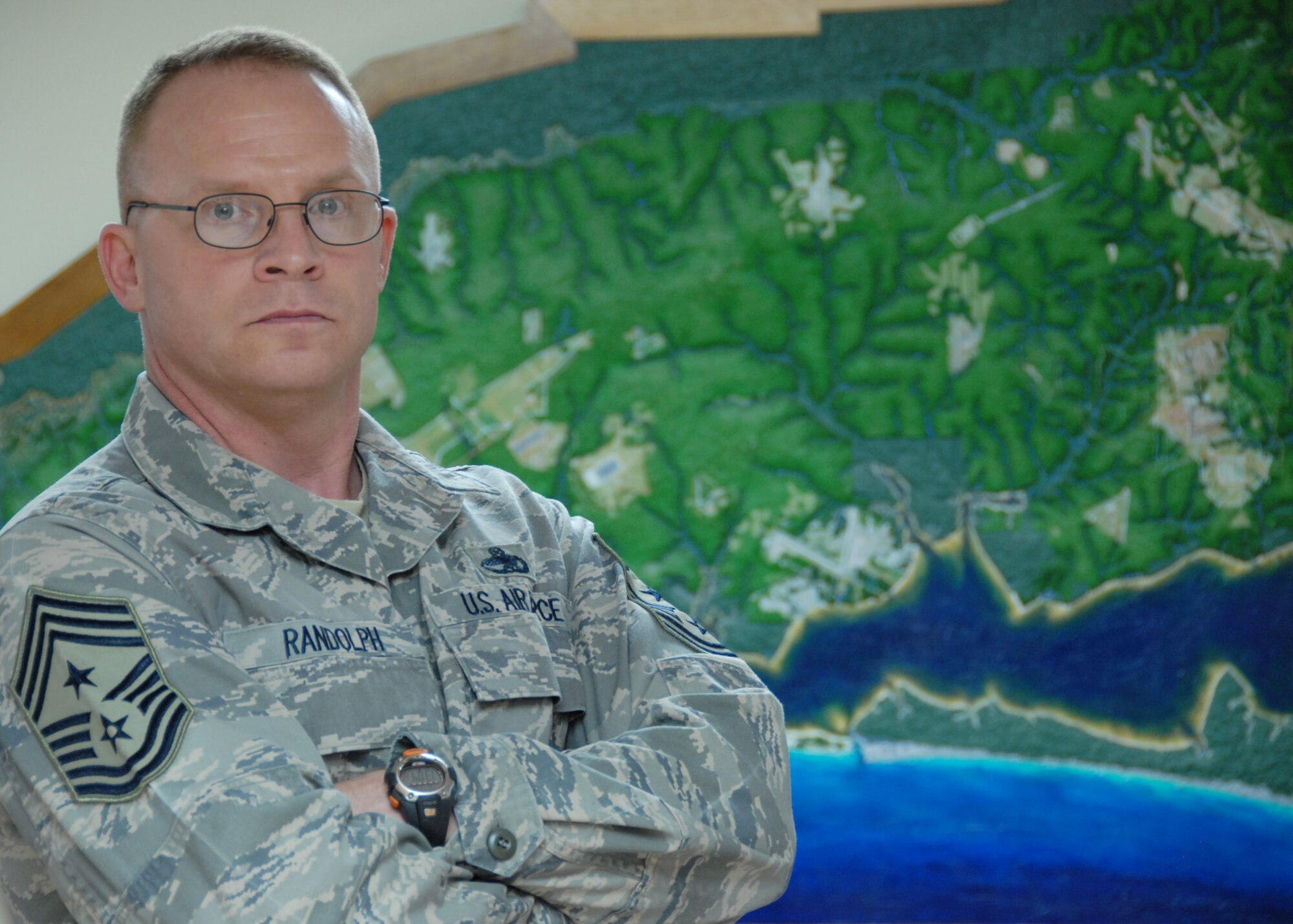 Chief Master Sgt. Brian Randolph is the new command chief for the 46th Test Wing.  This is the first command chief position for the 25-year veteran and Ohio native.  (U.S. Air Force photo/Samuel King Jr.)