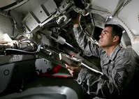 Senior Master Sgt. David Pantojas, Inter-American Air Forces Academy, performs validation checks Jan. 25 to ensure aircraft systems are ready for the upcoming maintenance training courses taught at IAAFA. Instructors at IAAFA provide training to 21 Latin American nations on 20 different aircraft maintenance related courses. (U.S. Air Force photo/Robbin Cresswell)