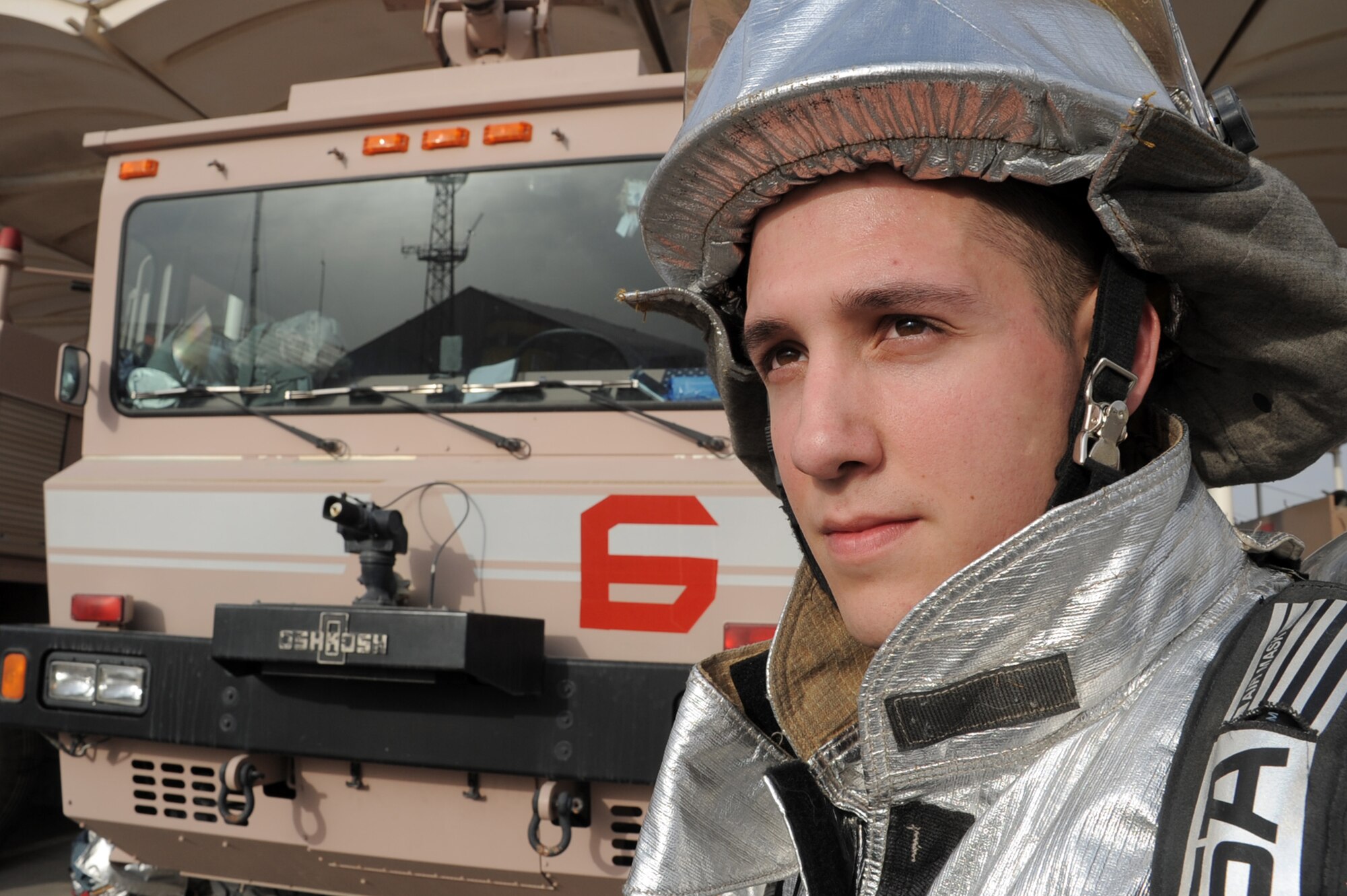 Airman 1st Class Brandon Ramos is an Air Force firefighter with the 380th Expeditionary Civil Engineer Squadron fire department at a non-disclosed base in Southwest Asia. He is deployed from the 100th CES fire department at RAF Mildenhall, England. As an emergency responder, Airman Ramos and his fellow firefighters are responsible for protecting millions of dollars of Air Force assets and personnel from fire. His hometown is Junction City, Kan. (U.S. Air Force Photo/Master Sgt. Scott T. Sturkol/Released)