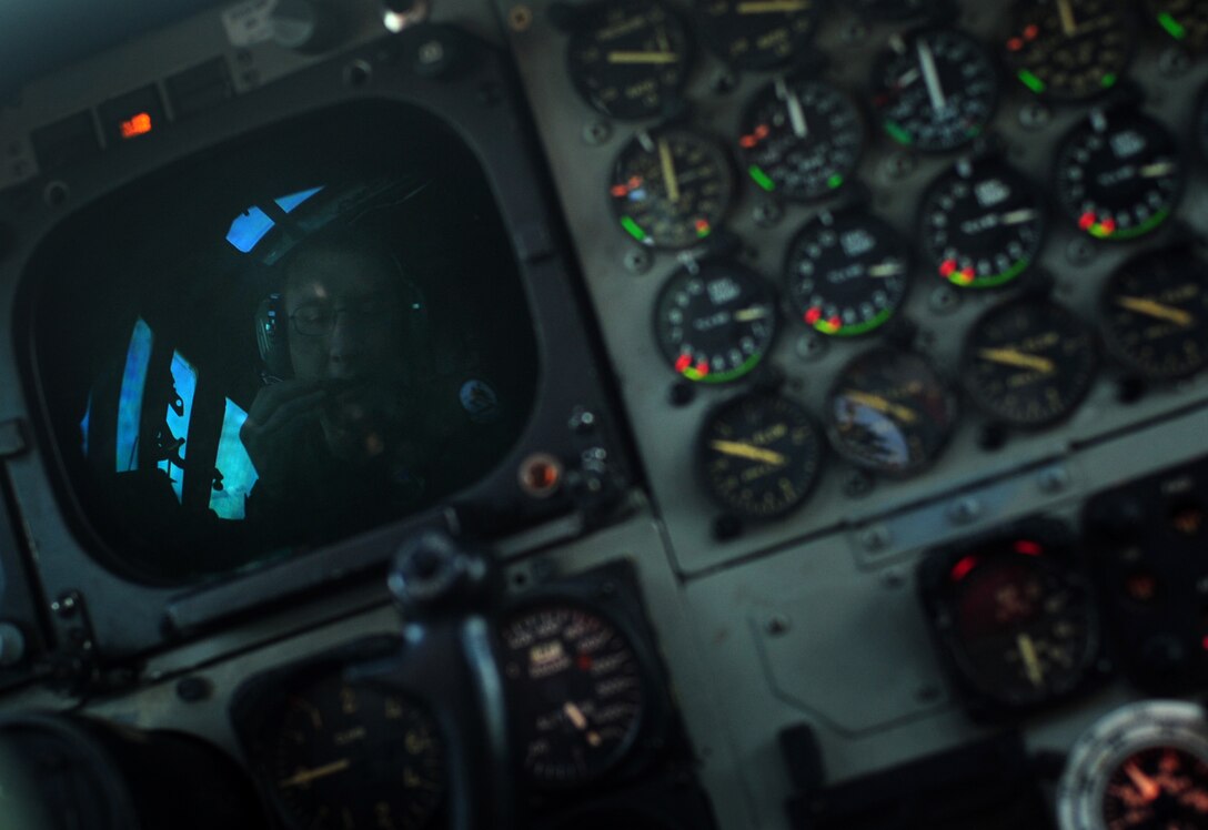 U.S. Air Force Capt. Jacob Wilwert, a B-52 Stratofortress pilot assigned to the 20th Expeditionary Bomb Squadron, Barksdale Air Force Base, La., conducts a preflight checklist aboard a B-52 aircraft before a mission in support of Exercise Cope North at Andersen AFB, Guam, Feb. 9, 2010. The United States Air Force and the Japanese Air Self-Defense Force conduct Cope North annually to increase combat readiness and interoperability, concentrating on coordination and evaluation of air tactics, techniques and procedures.  The ability for both nations to work together increases their preparedness to support real-world contingencies.  (U.S. Air Force photo by Staff Sgt. Jacob N. Bailey)

