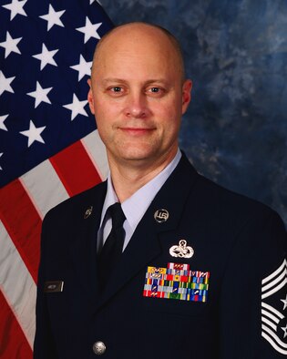 ANDERSEN AIR FORCE BASE, Guam -  Command Chief Master Sergeant of the 36th Wing poses for his official portrait. (U.S. Air Force photo by Airman 1st Class Julian North