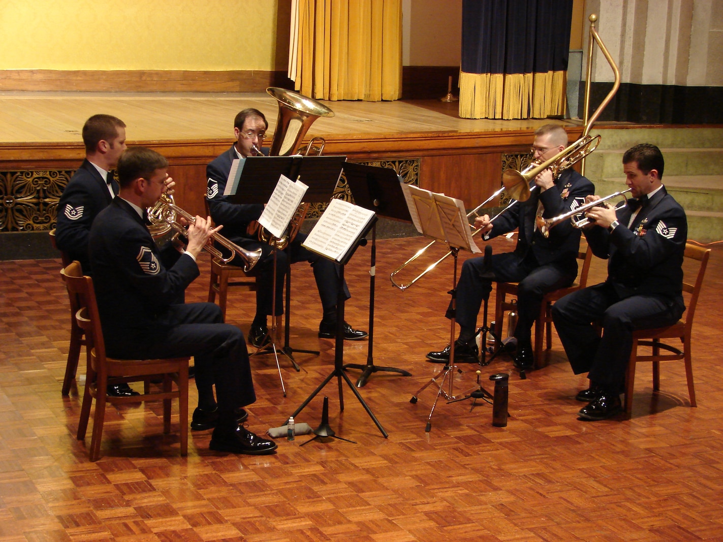 The USAF Band's Brass Quintet performing on January 8, 2010, at the George Washington Masonic Memorial in Alexandria, Va.  This concert was part of The U.S. Air Force Band's Chamber Players Series.  These free concerts feature smaller ensembles performing throughout the  year at more intimate settings in and around Washington, D.C.