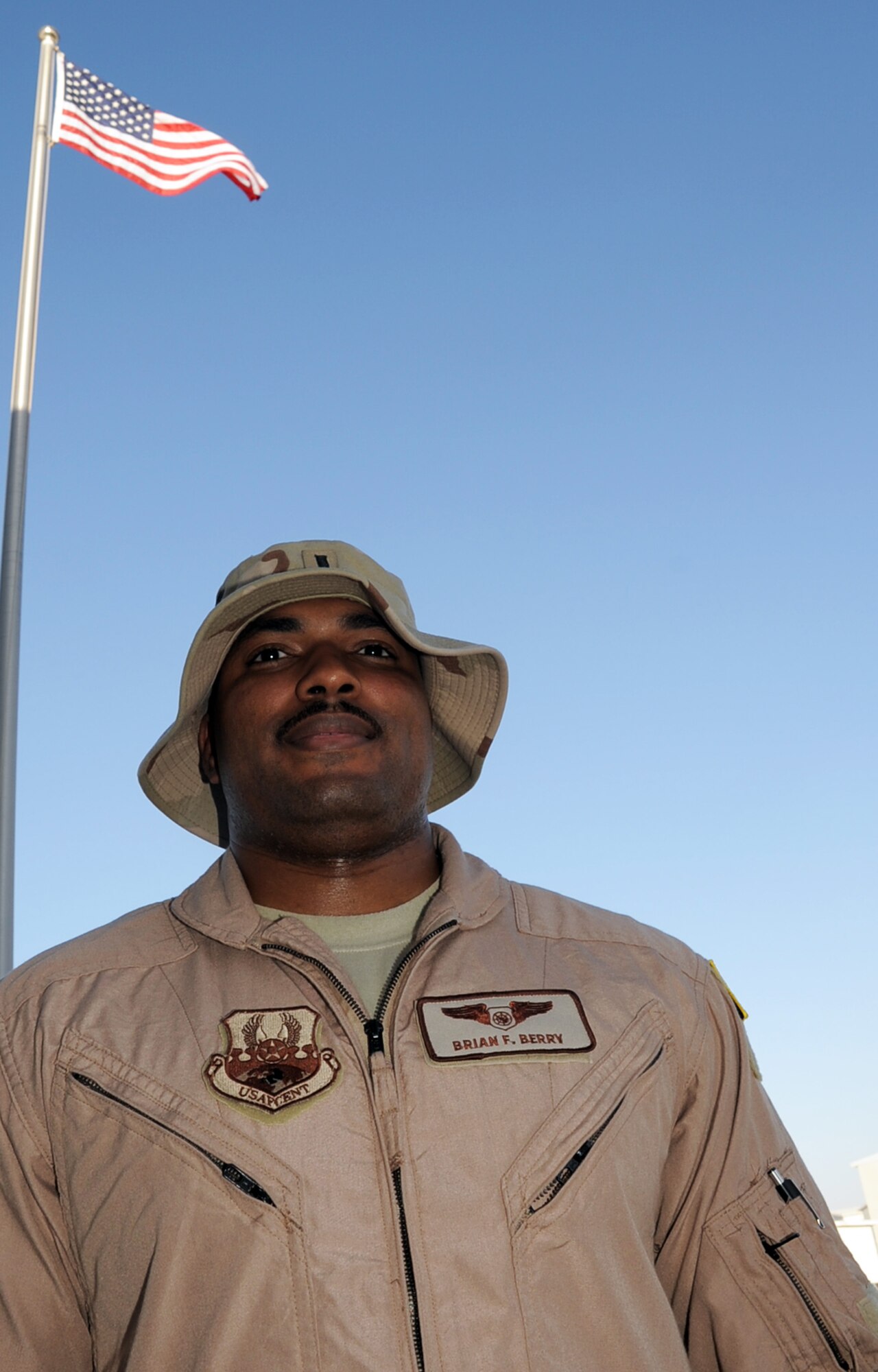First Lt. Brian Berry is an E-3 Sentry Airborne Warning and Control System aircraft air weapons officer with the 965th Expeditionary Airborne Air Control Squadron deployed to a non-disclosed base in Southwest Asia.  Here he is pictured on Feb. 8, 2010. The 965th EAACS is an attached unit of the 380th Air Expeditionary Wing. The E-3 Sentry is used extensively for AWACS operations in the U.S. Central Command area of responsibility supporting Operation Iraqi Freedom, the Combined Joint Task Force-Horn of Africa, and Operation Enduring Freedom. In 2009, E-3s from the 380th AEW flew more than 370 combat sorties supporting more than 990 "troops in contact" events. (U.S. Air Force Photo/Master Sgt. Scott T. Sturkol/Released)