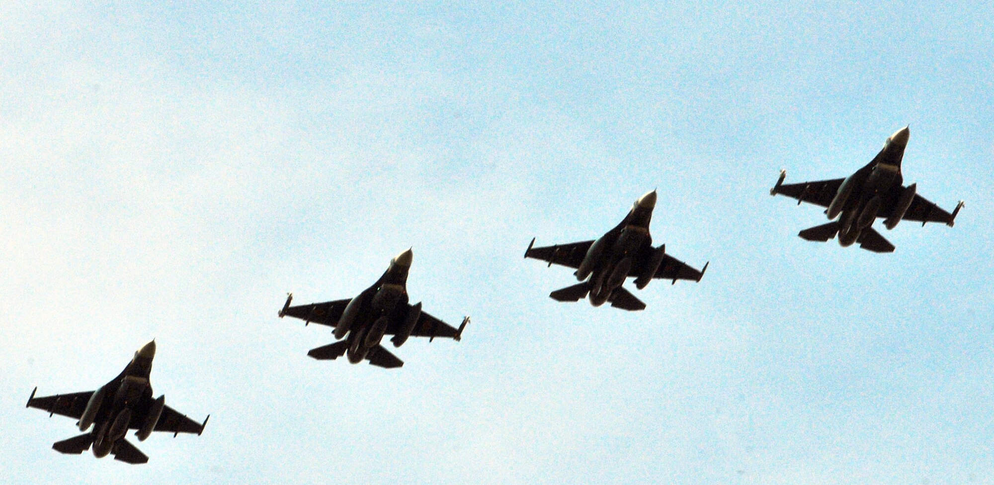 Four Japan Air Self Defense Force F-2s prepare to land to participate in the two-week Cope North exercise Feb. 5, 2010, at Andersen Air Force Base, Guam. The Japanese F-2 single-engine fighter has performance capabilities roughly comparable to those of the F-16 Fighting Falcon. (U.S. Air Force photo/Airman 1st Class Julian North)
