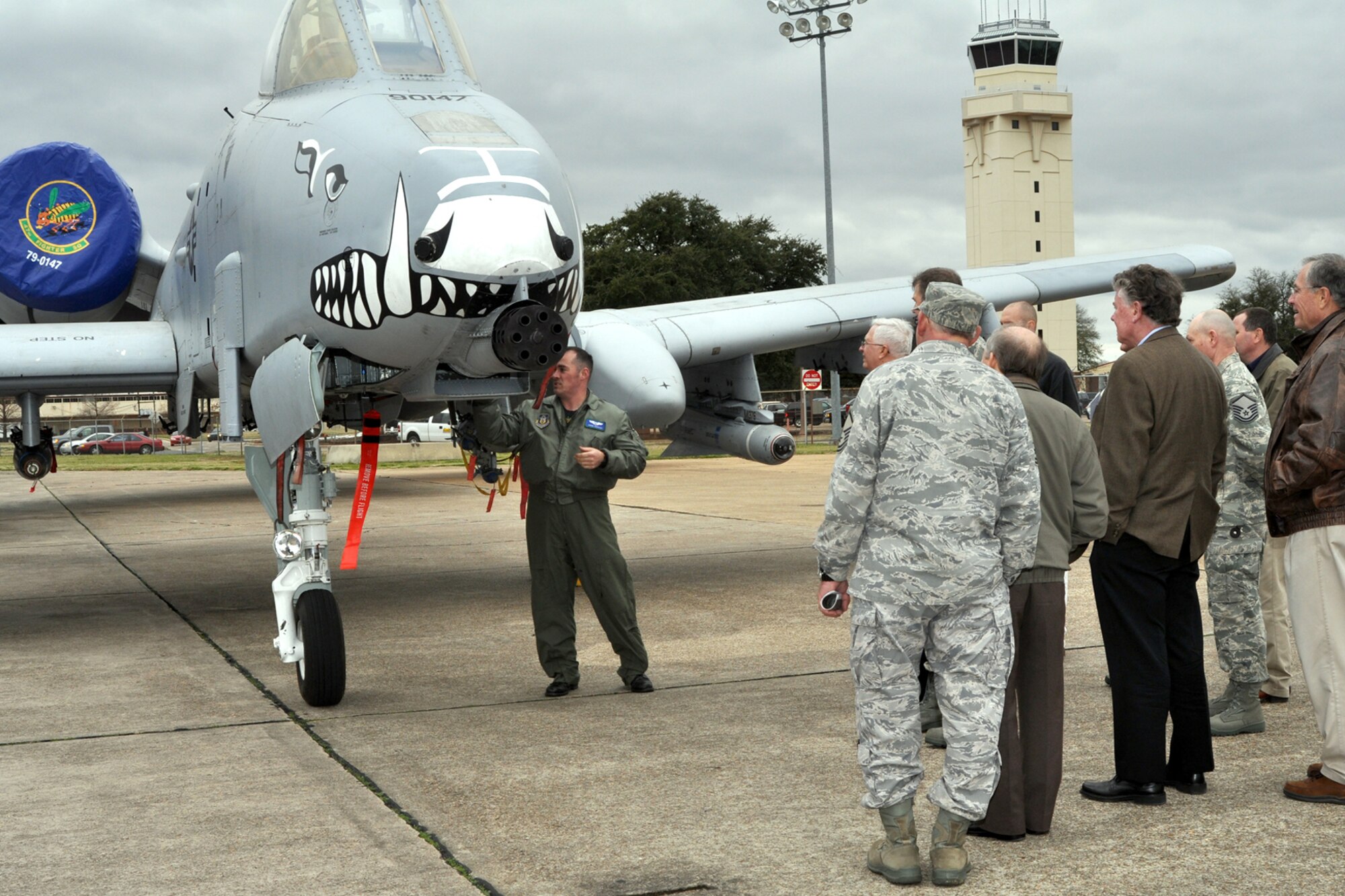 Capt. Adam Ratican, an instructor pilot for the 47th Fighter Squadron on Barksdale Air Force Base, La., shares information and answers questions about one of the 917th Wing’s A-10 Thunderbolt IIs on Feb. 5, 2010 during the wing’s Clergy Day. A group of spiritual leaders from the local community visited Barksdale and got the opportunity to tour the base and aircraft here while learning about different ways they can support Airmen in their congregations. (U.S. Air Force Photo/Senior Airman Crystal Marie Jordan)