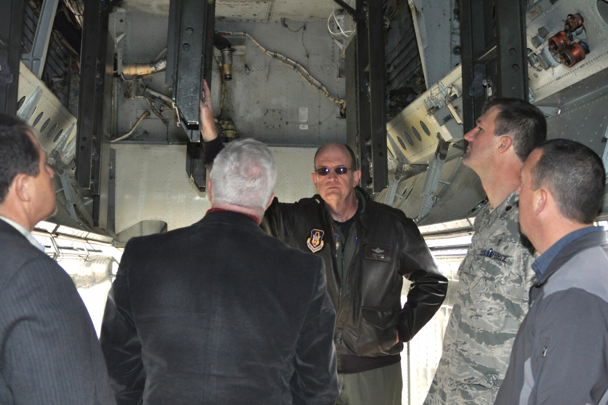 Lt. Col. Bruce Gootee, assistant director of operations for the 93rd Bomb Squadron on Barksdale Air Force Base, La., shares information and answers questions about one of the 917th Wing’s B-52 Stratofortresses on Feb. 5, 2010 during the wing’s Clergy Day. A group of spiritual leaders from the local community visited Barksdale and got the opportunity to tour the base and aircraft here while learning about different ways they can support Airmen in their congregations. (U.S. Air Force Photo/Senior Airman Crystal Marie Jordan)