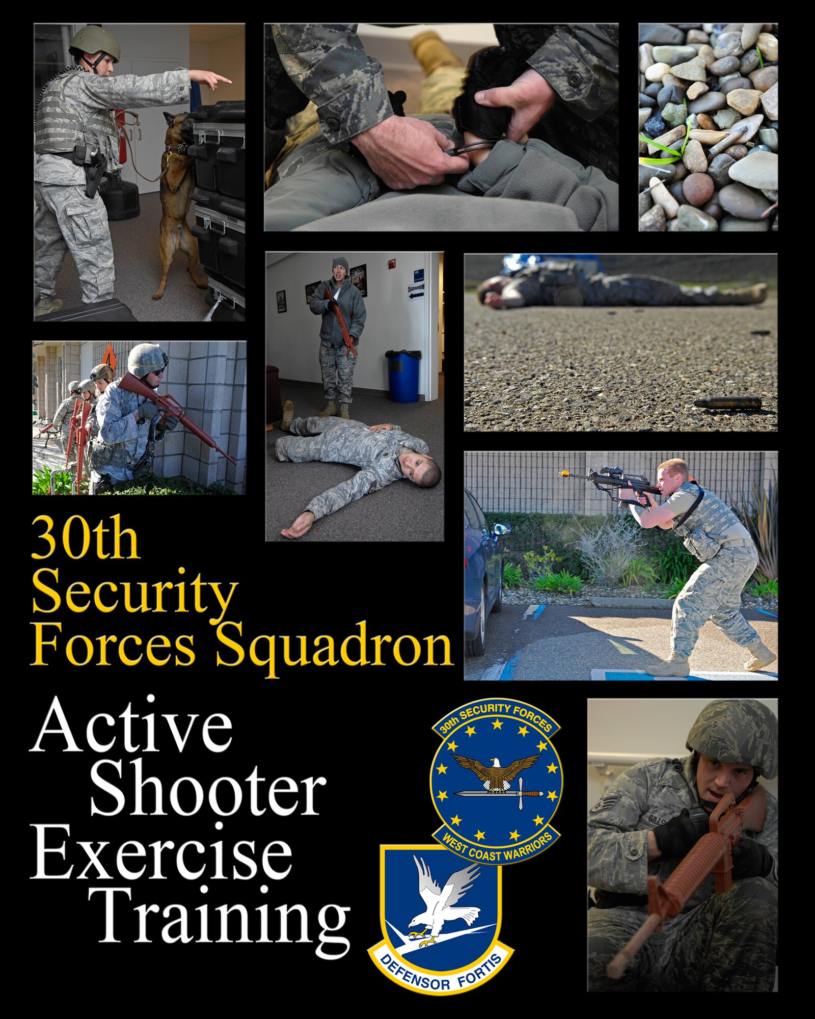 VANDENBERG AIR FORCE BASE, Calif. -- The 30th Security Forces Squadron conducted and participated in an active shooter exercise involving two active shooters. The training exercise helped prepare the 30th SFS members for future exercises and "real-world" situations.   (U.S. Air Force illustration/Airman 1st Class Andrew Lee) 
