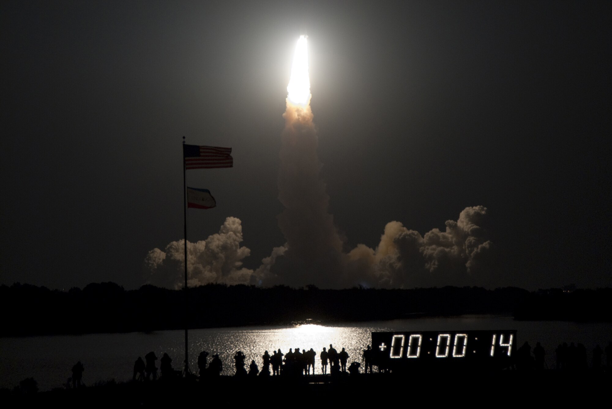 Space Shuttle Endeavour lifts off from Launch Pad 39A at Cape Canaveral Air Force Station, Fla., on the STS-130 mission to the International Space Station Feb. 8, 2010. This was the final scheduled night launch for the space shuttle program. Col. Terry Virts Jr., a 1989 Air Force Academy graduate, is pilot for the STS-130 mission. (NASA photo/Jim Grossmann)