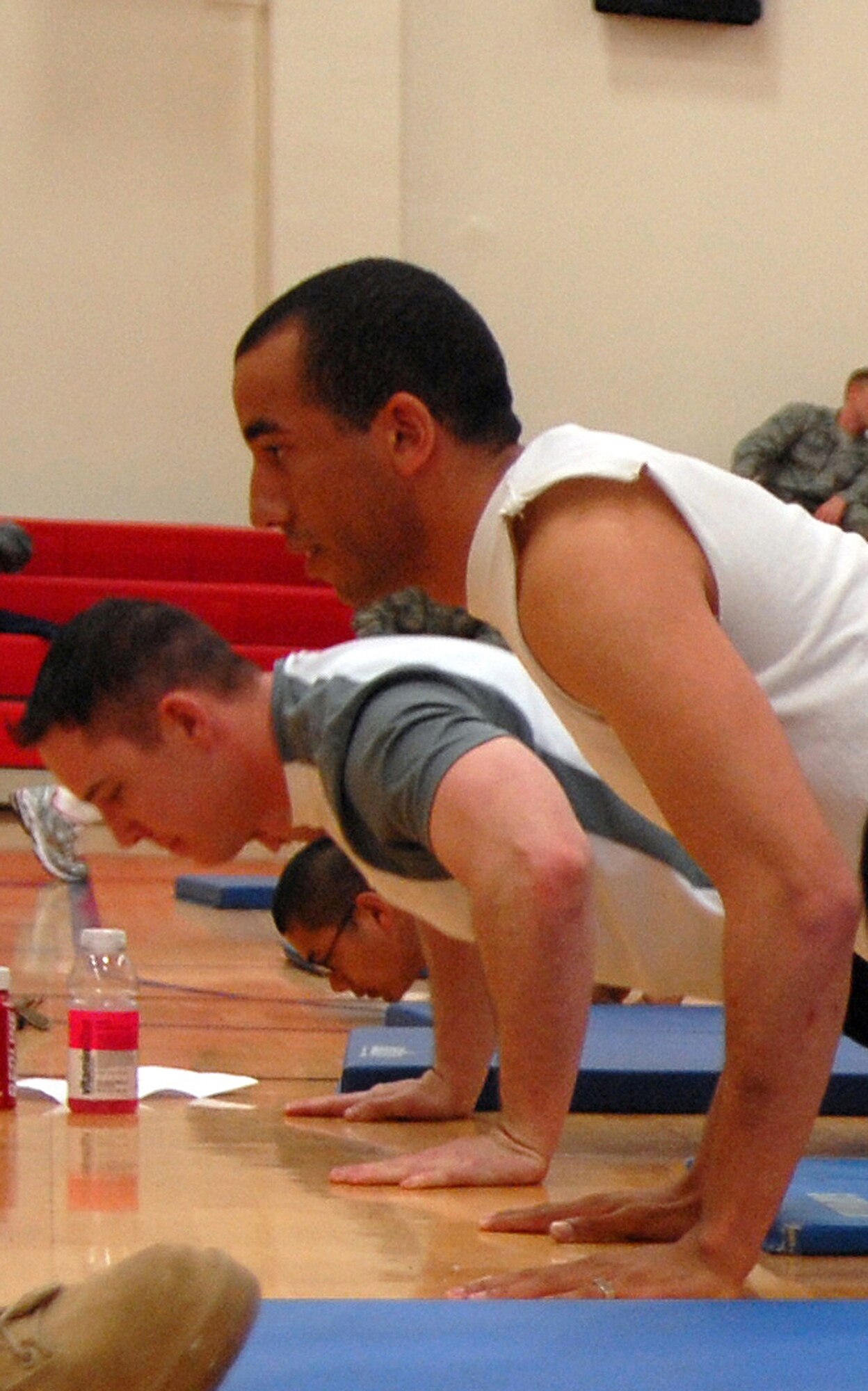 VANDENBERG AIR FORCE BASE, Calif. -- With the clock slowly ticking away, Airman 1st Class Ronald Smith, a 30th Security Forces Squadron member, participates in the Guardian Challenge Push-up/Sit-up Contest here Friday, Feb. 5, 2010. The Guardian Challenge is the world’s premier space and cyberspace competition. (U.S. Air Force photo/Airman 1st Class Kerelin Molina)