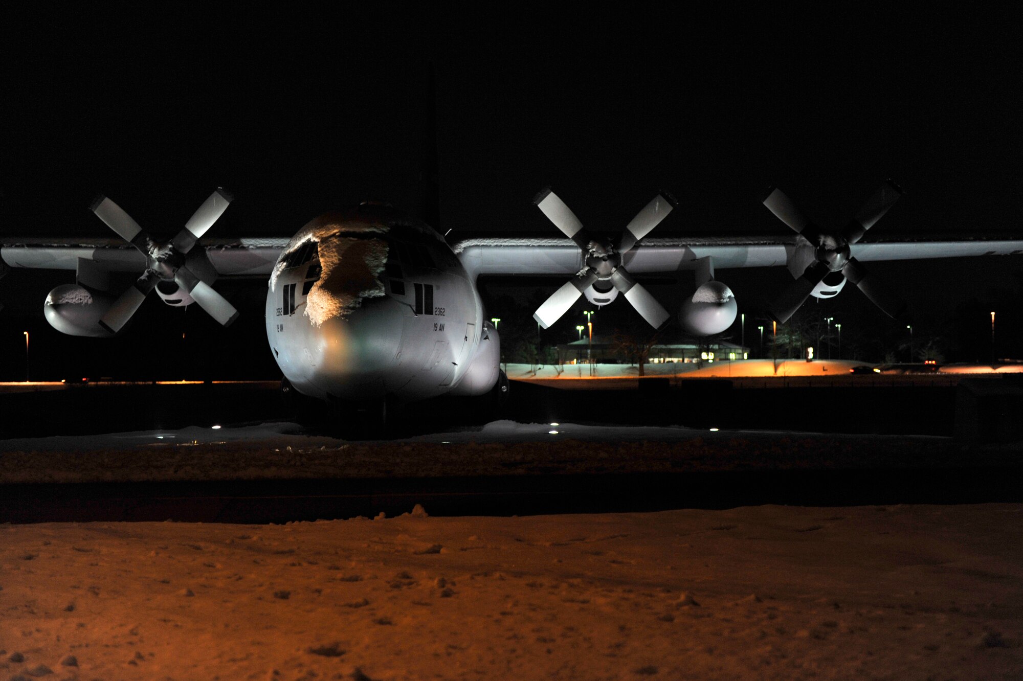Snow covers a static display aircraft at Heritage Park Feb. 9. Little Rock Air Force Base suspended operations for Feb. 8-9 due to inclement weather. The base received four inches of snow Feb. 8. (U.S. Air Force Photo by Senior Airman Christine Clark)
