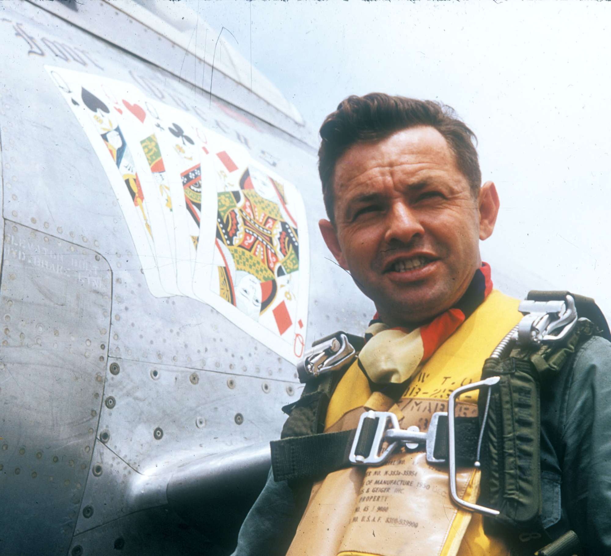 Col. Joe Davis and his F-84 "Four Queens." (U.S. Air Force photo)