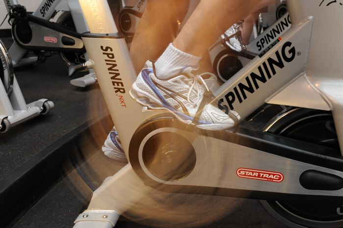 Members of Joint Team Charleston looking to burn a few extra calories have a wide array of choices available through the Fitness and Sports Center here, such as the regular spinning classes held each week. Spinning classes focus on the group effort of people working together to help everyone who spins reach their individual goals. (U.S. Air Force photo/James M. Bowman)