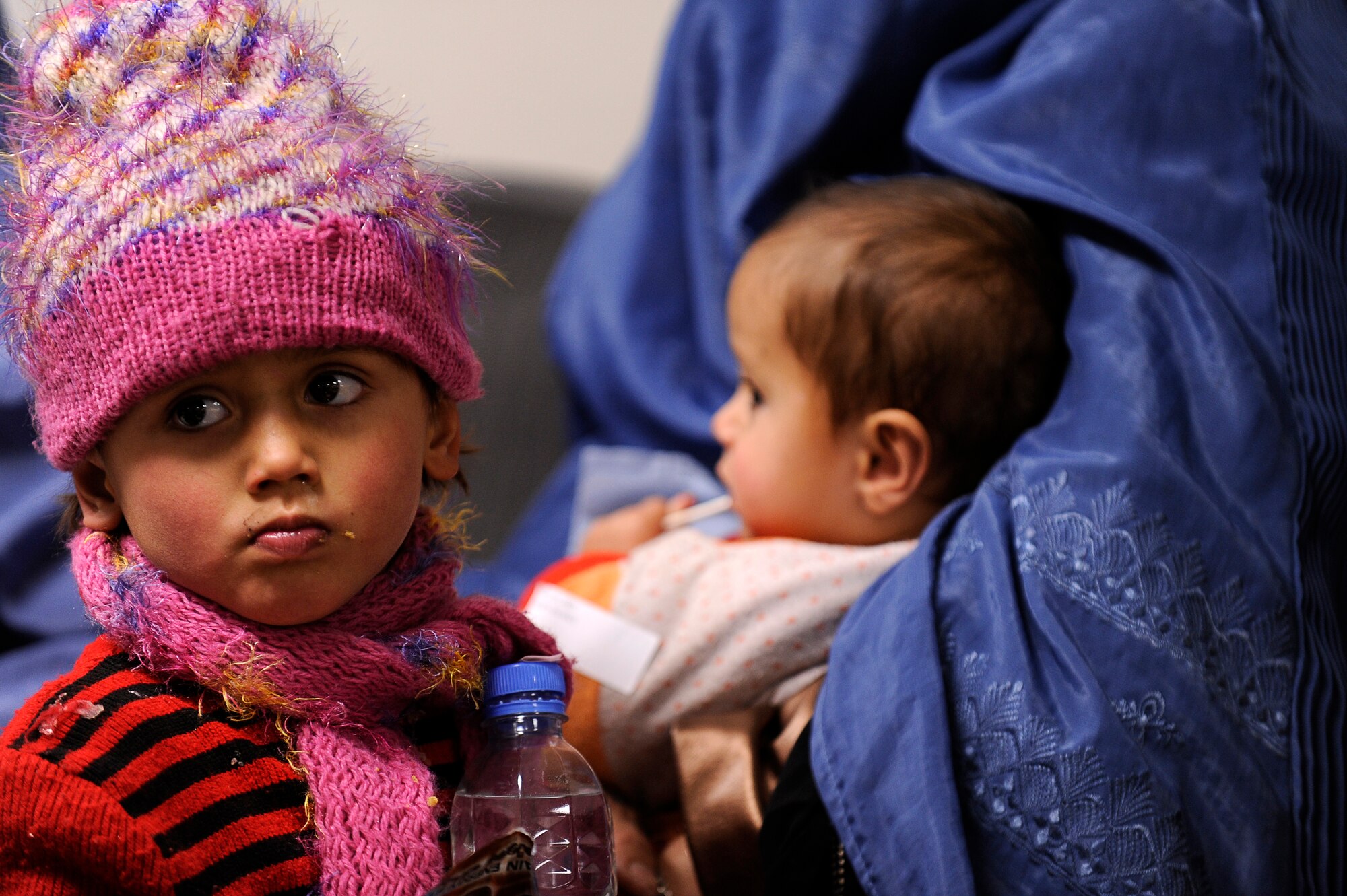 A young avalanche survivor looks on at Craig Joint Theater Hospital, Bagram Airfield, Feb. 9, 2010. Dozens of Afghans were taken to Bagram Airfield after an avalanche struck a mountain pass in the Parwan province in north eastern Afghanistan. (U.S. Air Force photo by/ Tech. Sgt. Jeromy K. Cross/released)