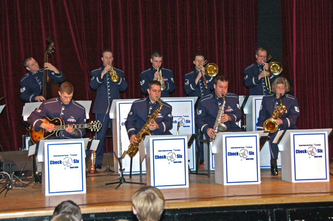Check Six performs for a selected group of talented music students from the DoDDs Europe schools at the 2010 jazz performance seminar hosted by Ramstein and Kaiserslautern High Schools.