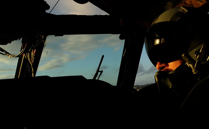 U.S. Air Force Capt. Chris Occhiuzzo, B-52 Stratofortress aircraft pilot assigned to the 20th Expeditionary Bomb Squadron, Barksdale Air Force Base, La., pilot a B-52 aircraft during a mission in support of Exercise Cope North at Andersen AFB, Guam, Feb. 11, 2010. The United States Air Force and the Japan Air Self-Defense Force conduct Cope North annually at Andersen Air Force Base to increase combat readiness and interoperability, concentrating on coordination and evaluation of air tactics, techniques and procedures. The ability for both nations to work together increases their preparedness to support real-world contingencies.(USAF photo by Staff Sgt. Andy M. Kin)