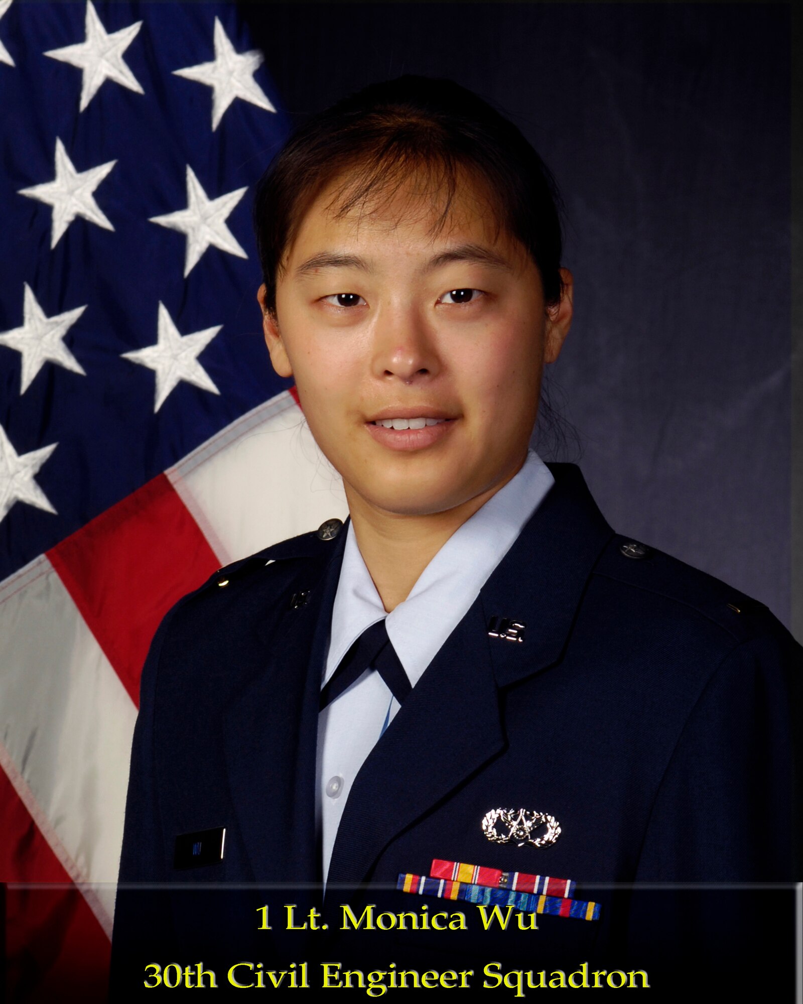 VANDENBERG AIR FORCE BASE, Calif. --  First Lt. Monica Wu, of the 30th Civil Engineer Squadron, is both the 30th Space Wing and Team Vandenberg Company Grade Officer of the Year for 2009. (U.S. Air Force photo)