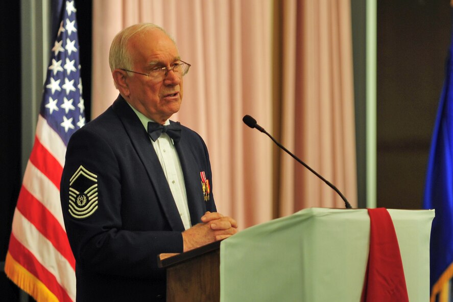 Chief Parish delivers a speech about Air Force history during Fairchild’s Annual Awards Ceremony at the Fort Wright Mukogowa Center. (U.S. Air Force photo/Senior Airman Joshua Chapman)
