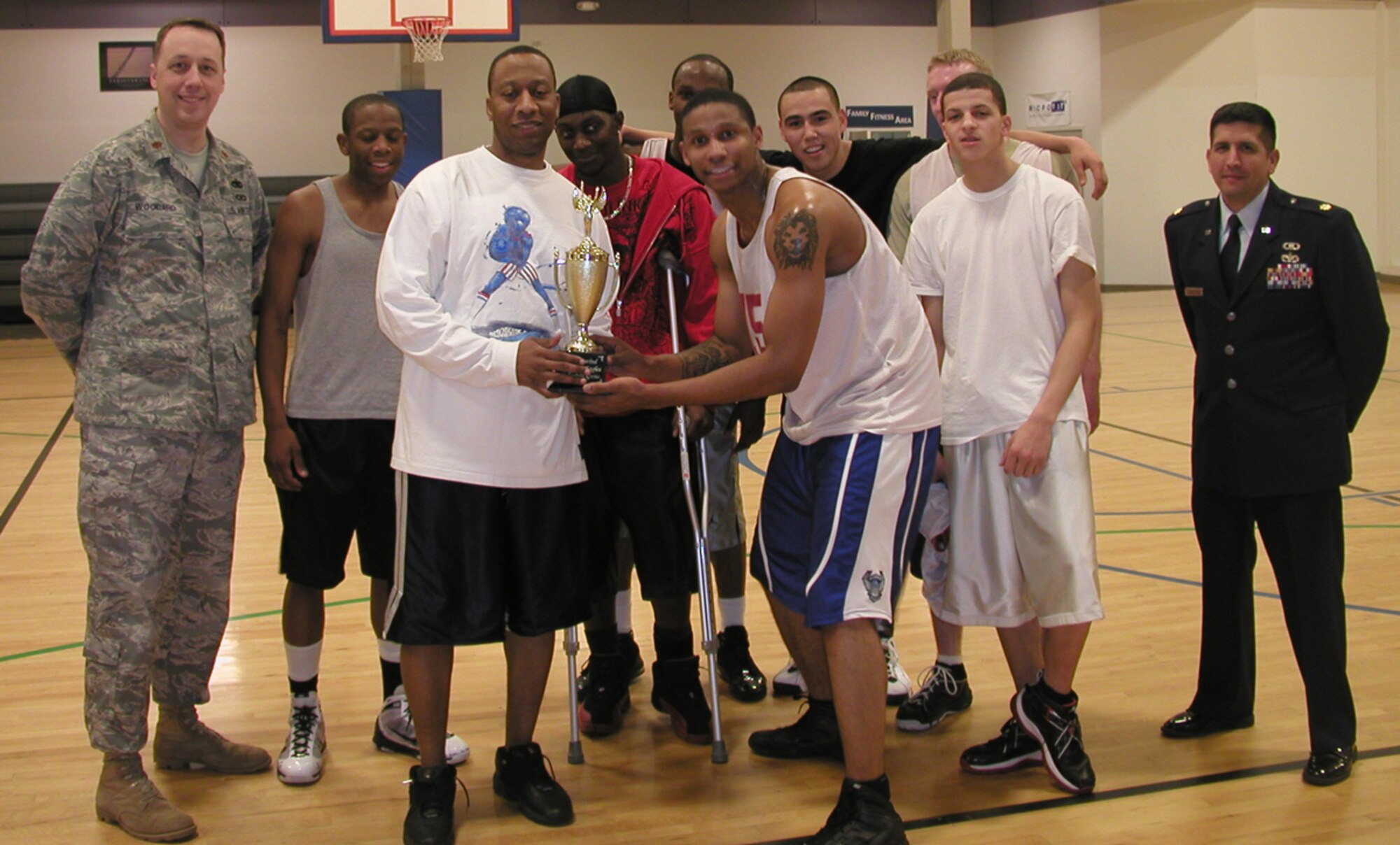 Pictured is the Logistics Readiness Squadron Intramural Basketball Team, the winners of the “Under 30” Intramural game. The 92nd LRS team beat the 92nd Maintenance Group 55 to 45. (U.S. Air Force photo/Senior Airman Joshua Chapman)